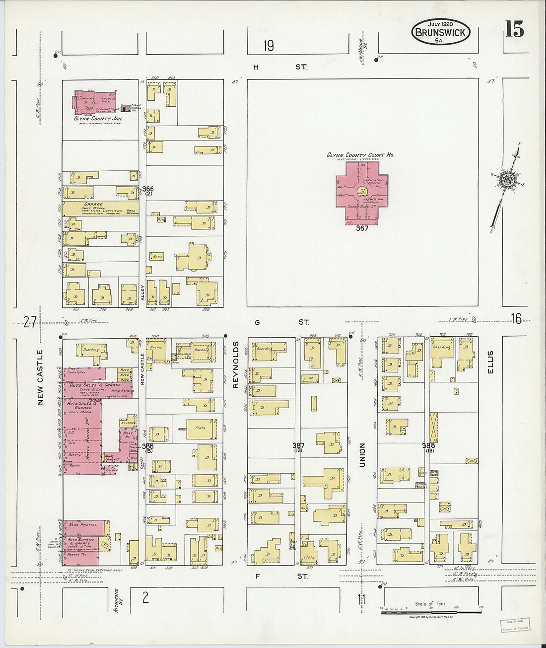 This old map of Brunswick, Glynn County, Georgia was created by Sanborn Map Company in 1920