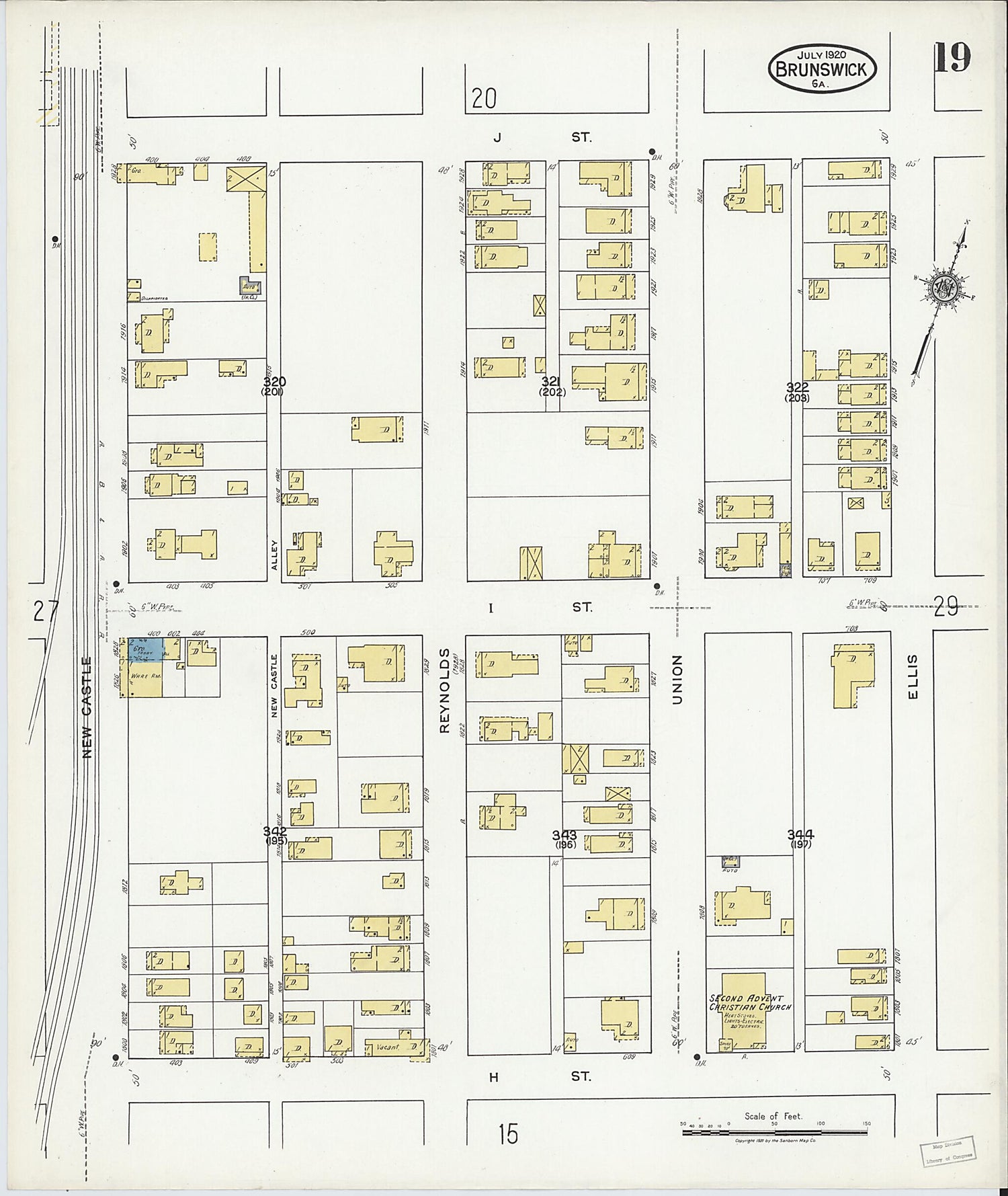 This old map of Brunswick, Glynn County, Georgia was created by Sanborn Map Company in 1920