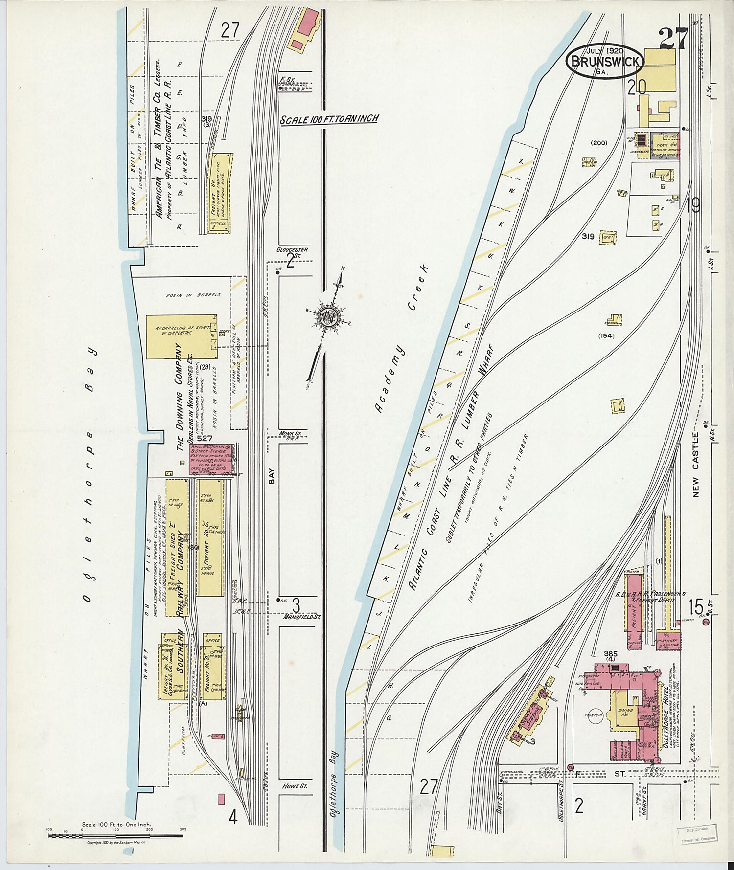 This old map of Brunswick, Glynn County, Georgia was created by Sanborn Map Company in 1920