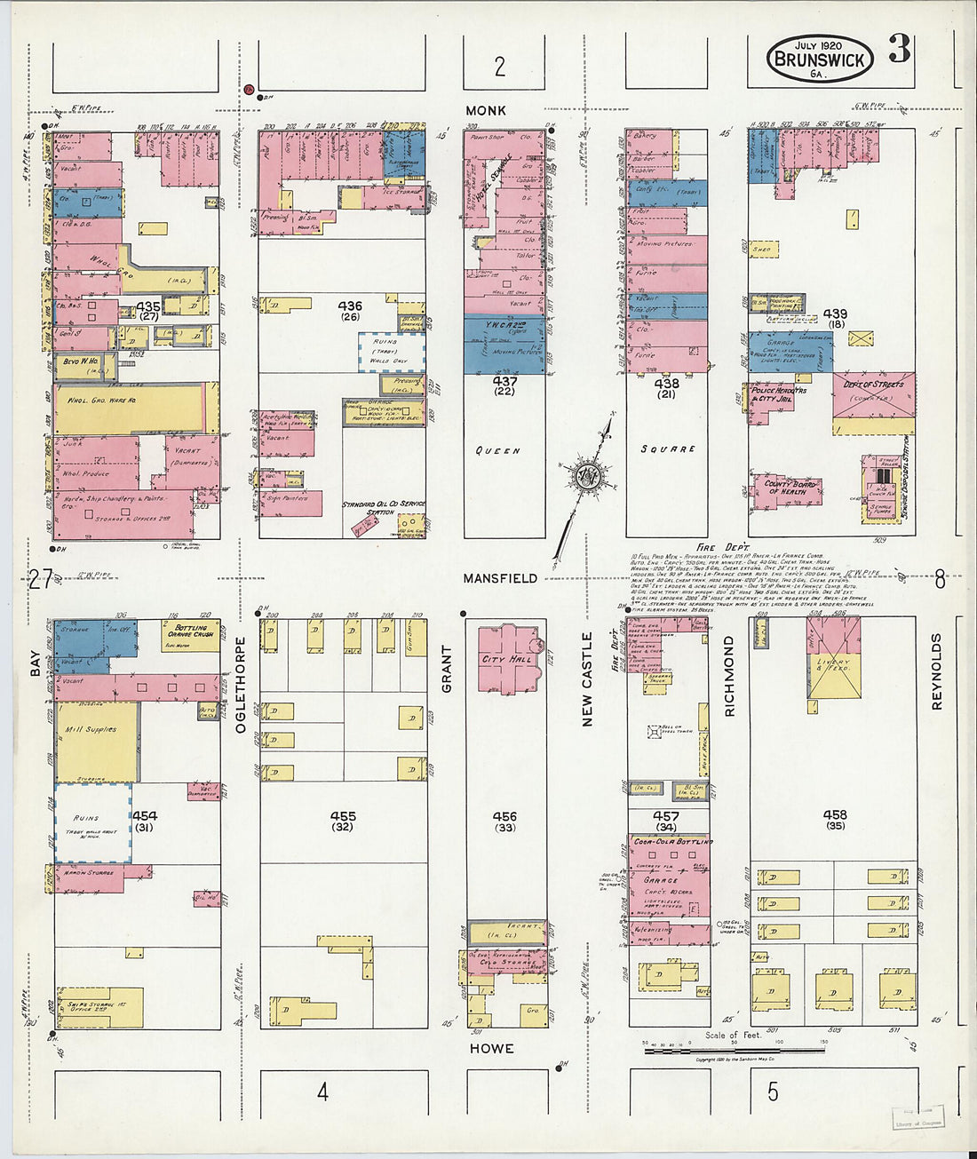 This old map of Brunswick, Glynn County, Georgia was created by Sanborn Map Company in 1920