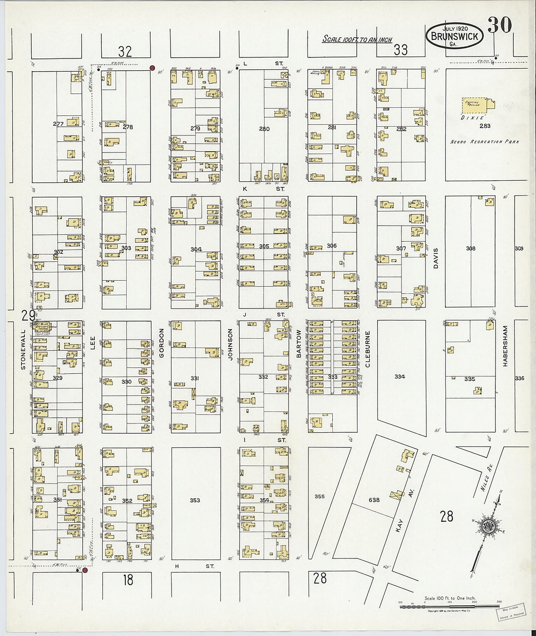 This old map of Brunswick, Glynn County, Georgia was created by Sanborn Map Company in 1920