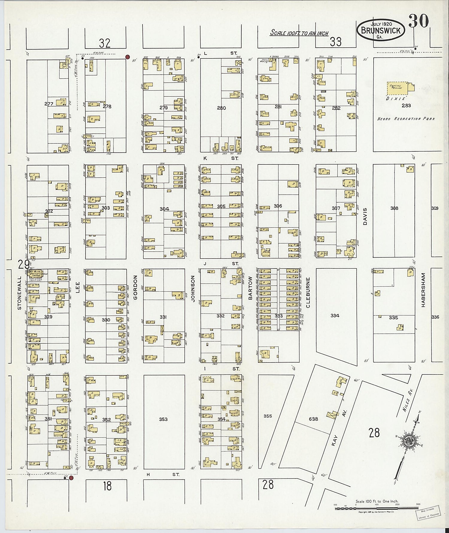 This old map of Brunswick, Glynn County, Georgia was created by Sanborn Map Company in 1920