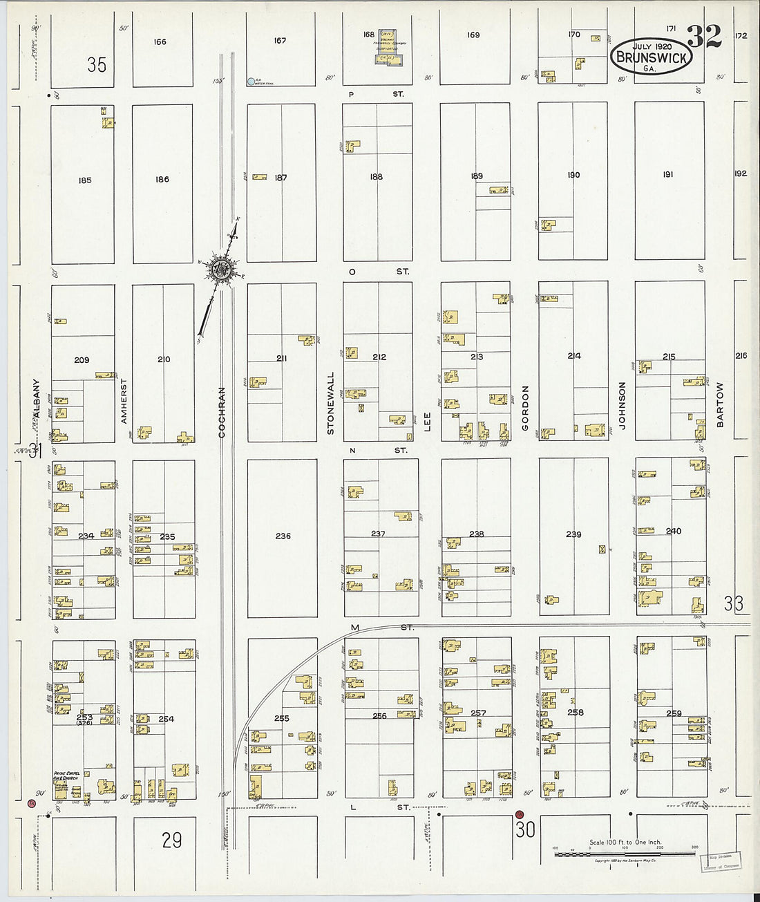 This old map of Brunswick, Glynn County, Georgia was created by Sanborn Map Company in 1920