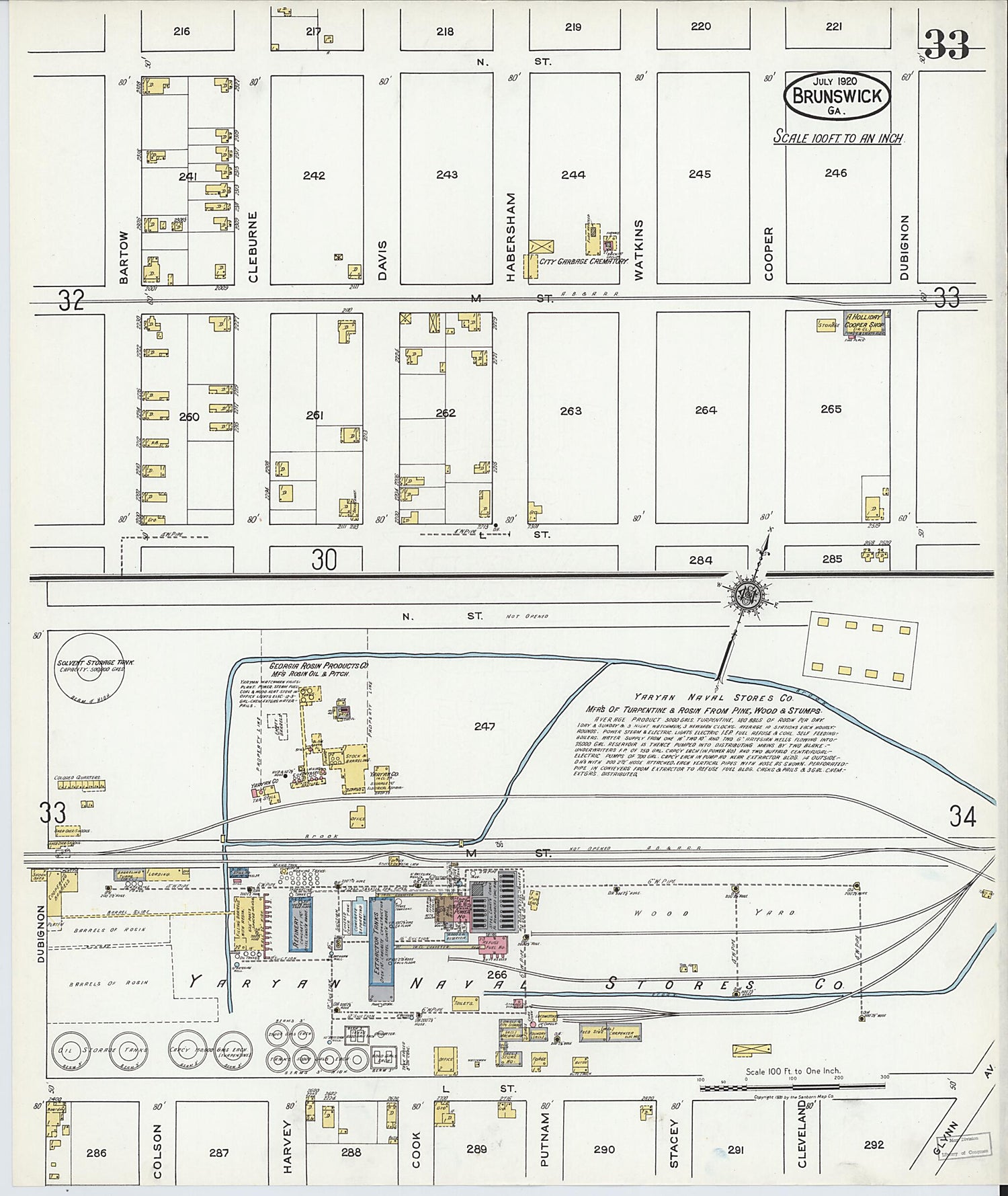 This old map of Brunswick, Glynn County, Georgia was created by Sanborn Map Company in 1920