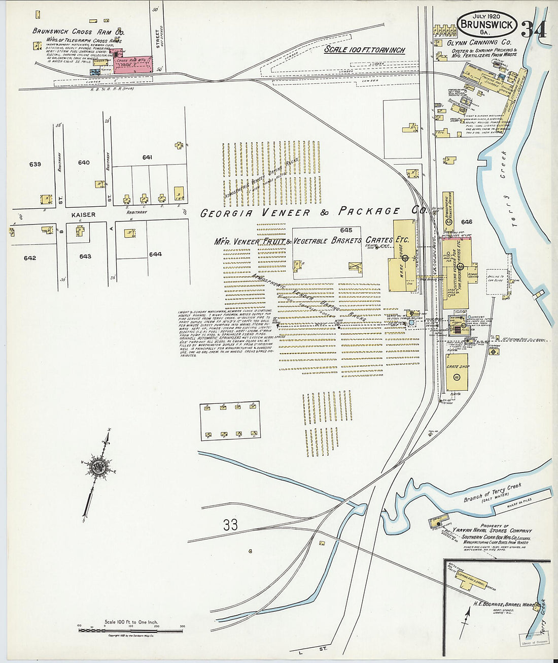 This old map of Brunswick, Glynn County, Georgia was created by Sanborn Map Company in 1920