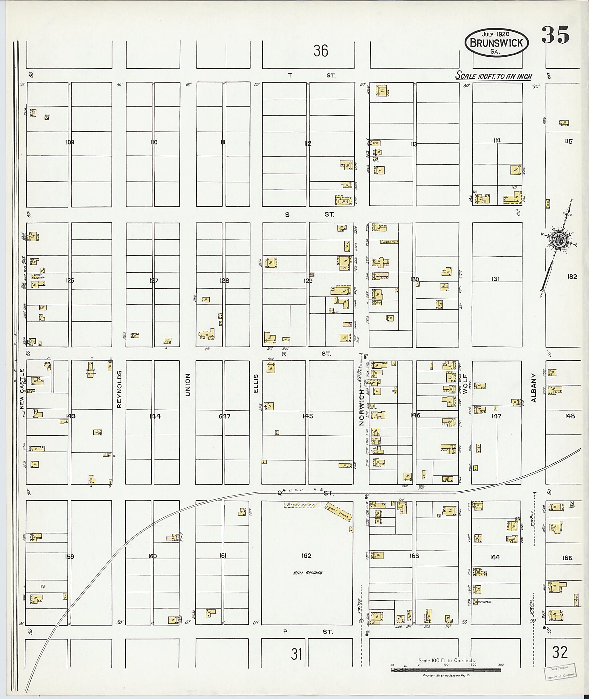 This old map of Brunswick, Glynn County, Georgia was created by Sanborn Map Company in 1920