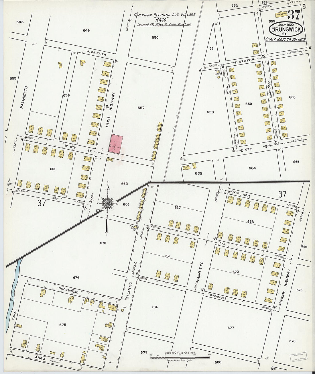 This old map of Brunswick, Glynn County, Georgia was created by Sanborn Map Company in 1920