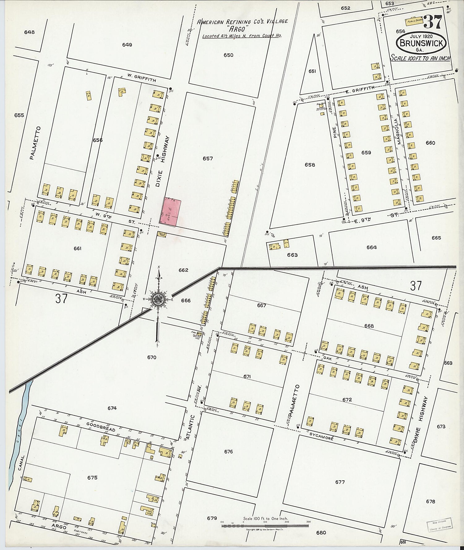 This old map of Brunswick, Glynn County, Georgia was created by Sanborn Map Company in 1920