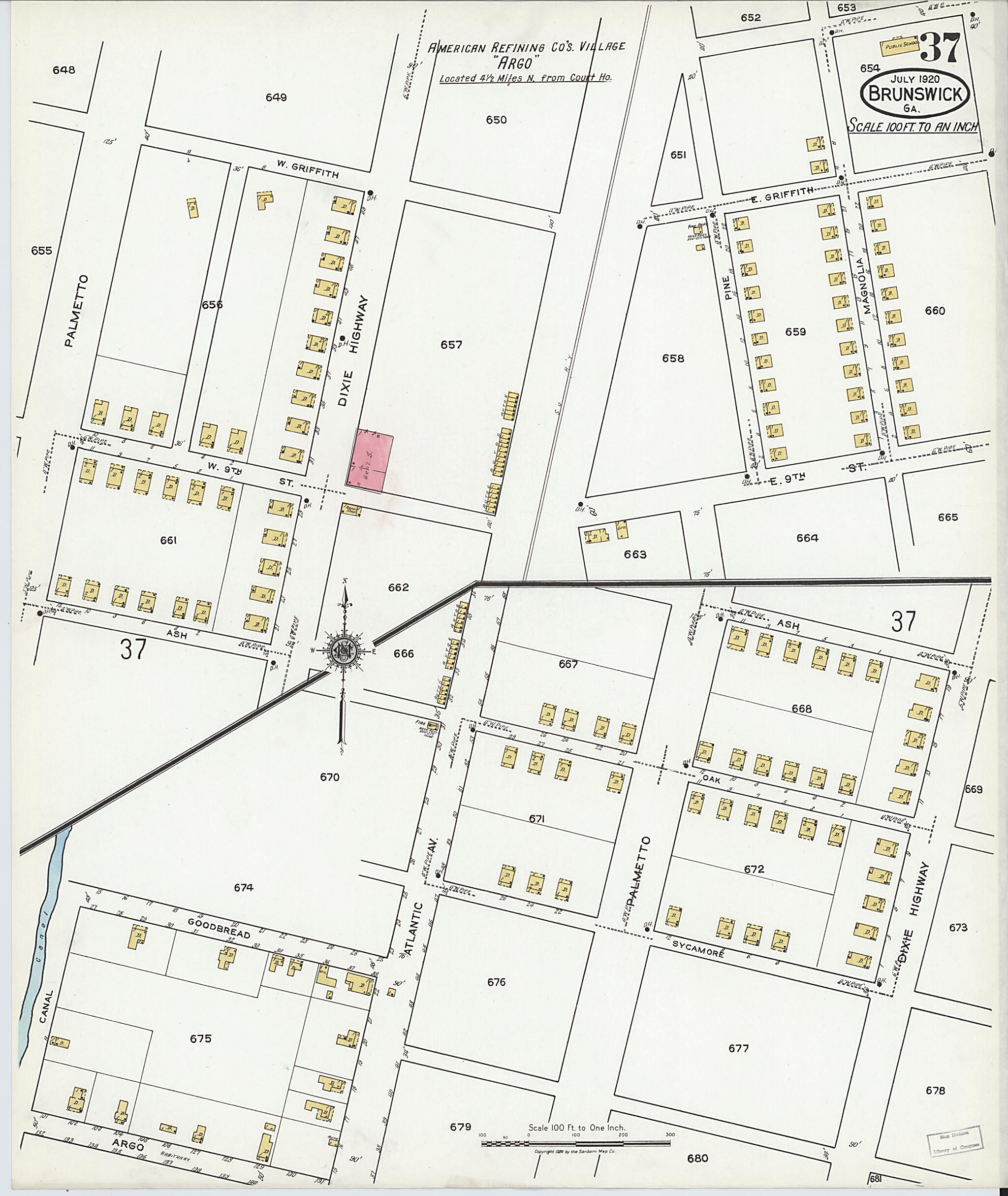 This old map of Brunswick, Glynn County, Georgia was created by Sanborn Map Company in 1920