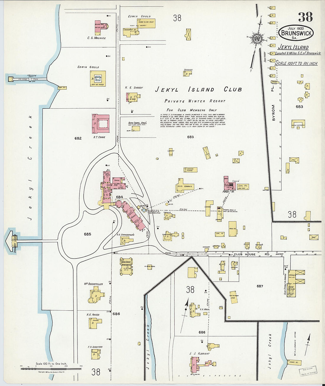 This old map of Brunswick, Glynn County, Georgia was created by Sanborn Map Company in 1920