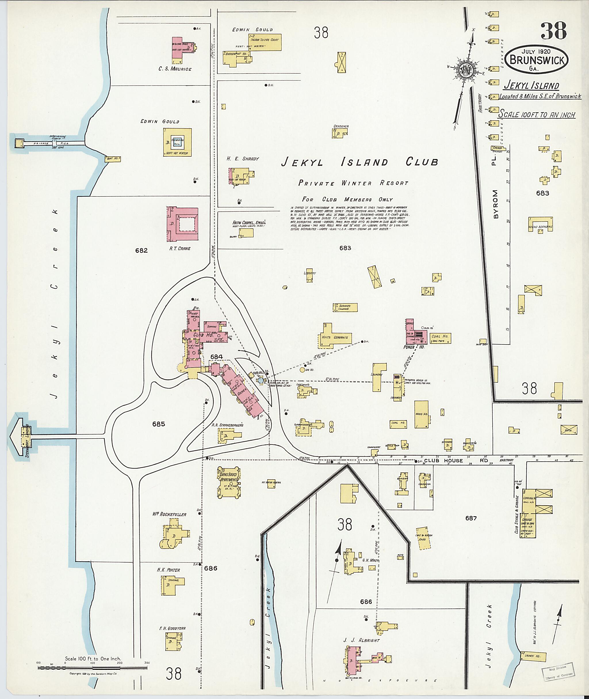 This old map of Brunswick, Glynn County, Georgia was created by Sanborn Map Company in 1920