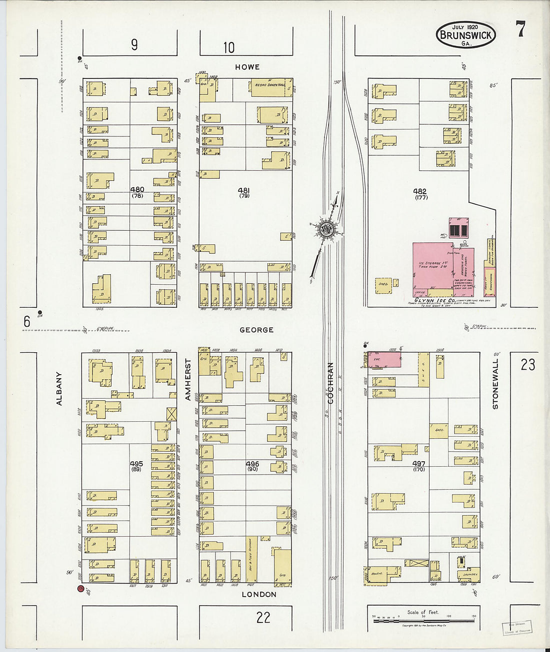 This old map of Brunswick, Glynn County, Georgia was created by Sanborn Map Company in 1920