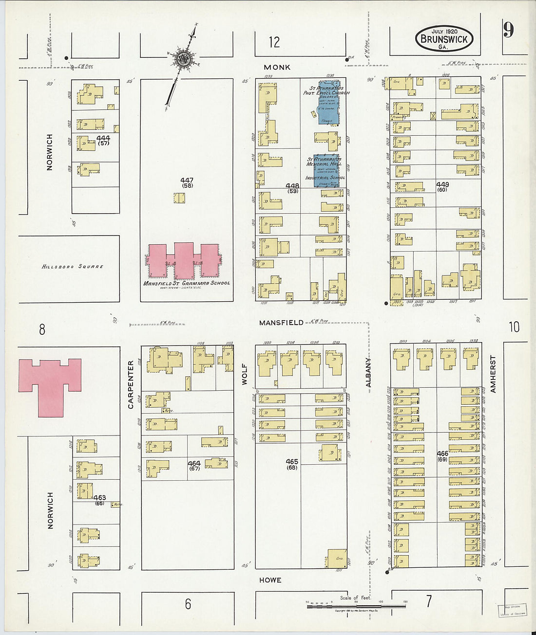 This old map of Brunswick, Glynn County, Georgia was created by Sanborn Map Company in 1920