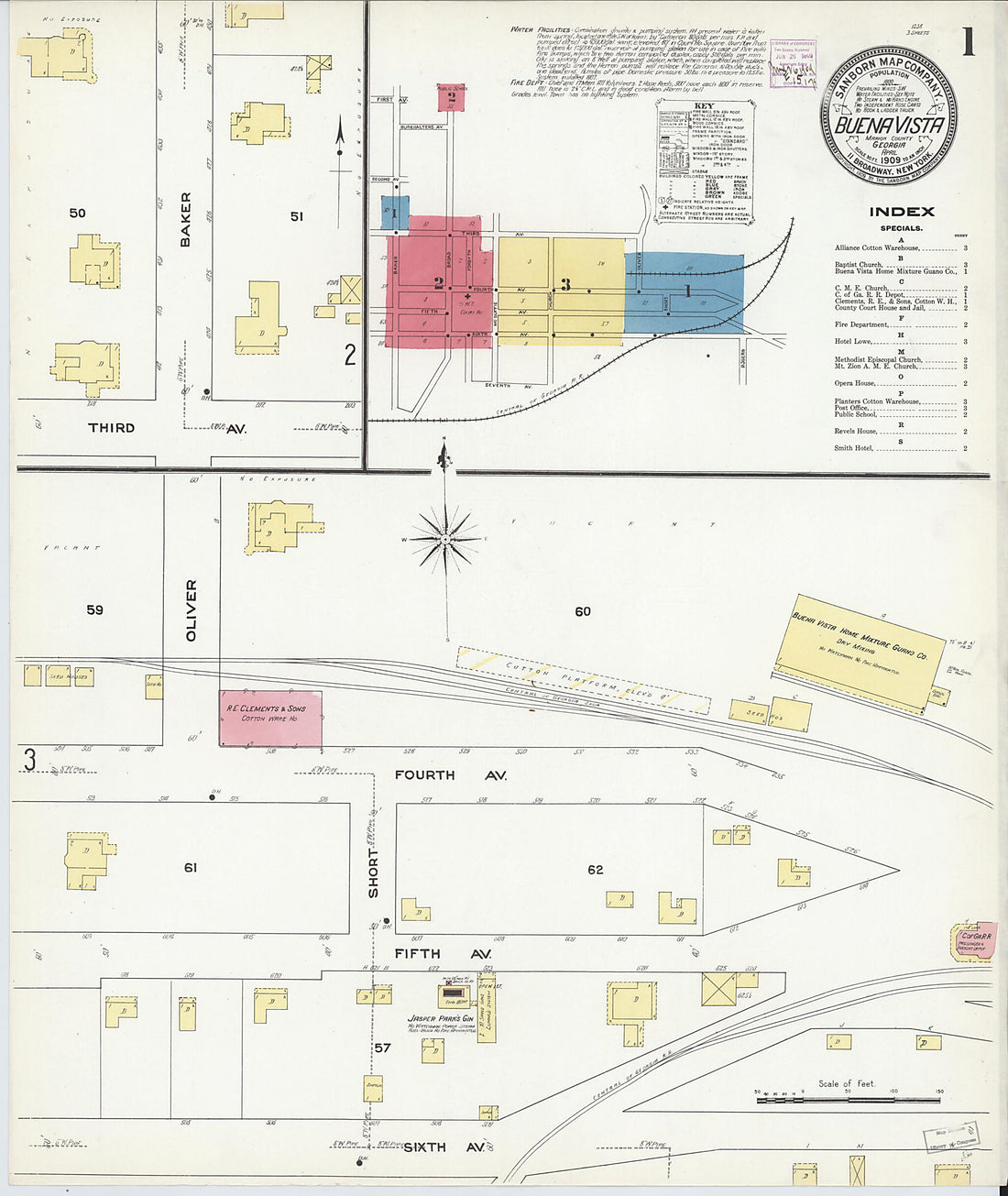 This old map of Buena Vista, Marion County, Georgia was created by Sanborn Map Company in 1909