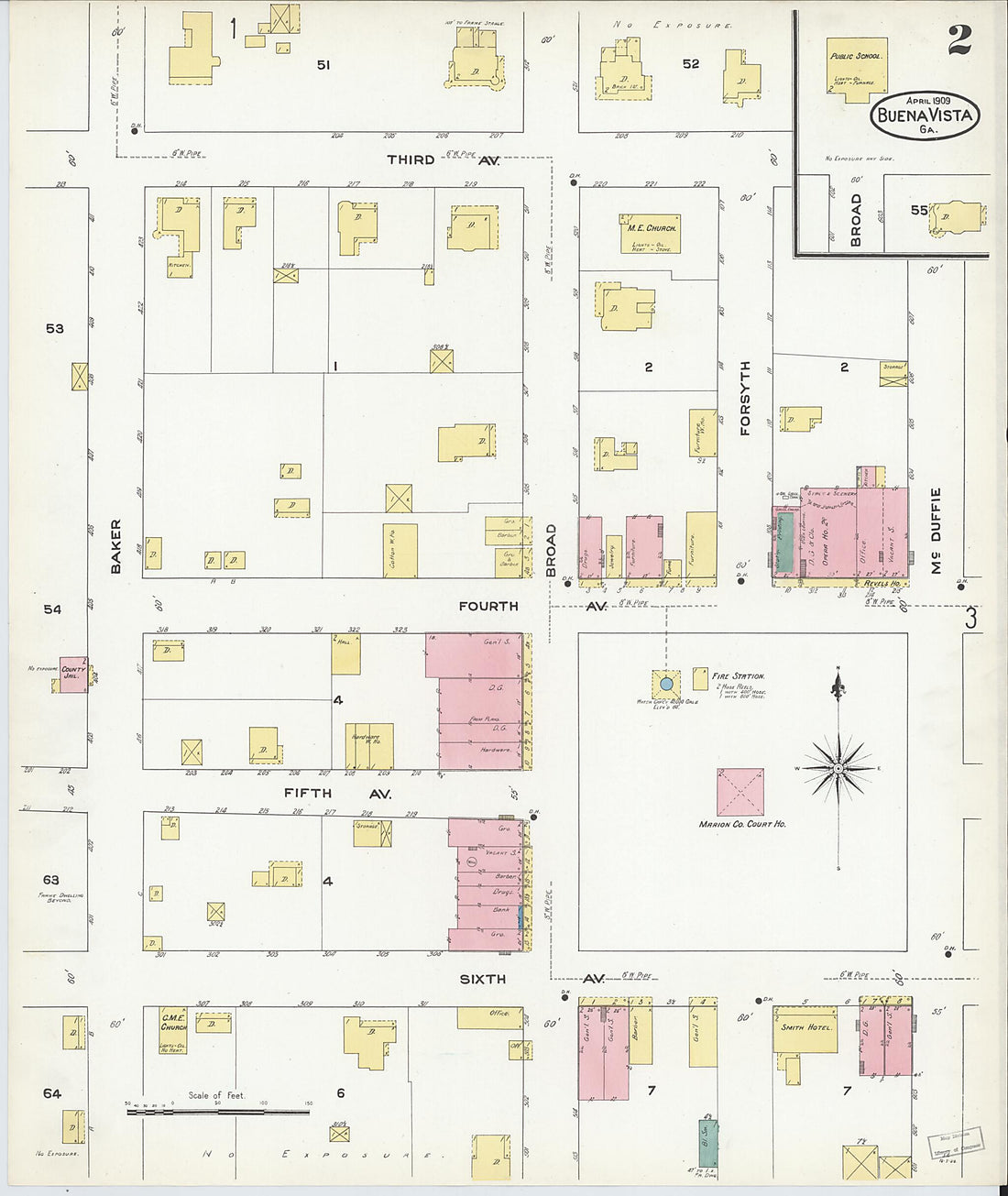 This old map of Buena Vista, Marion County, Georgia was created by Sanborn Map Company in 1909