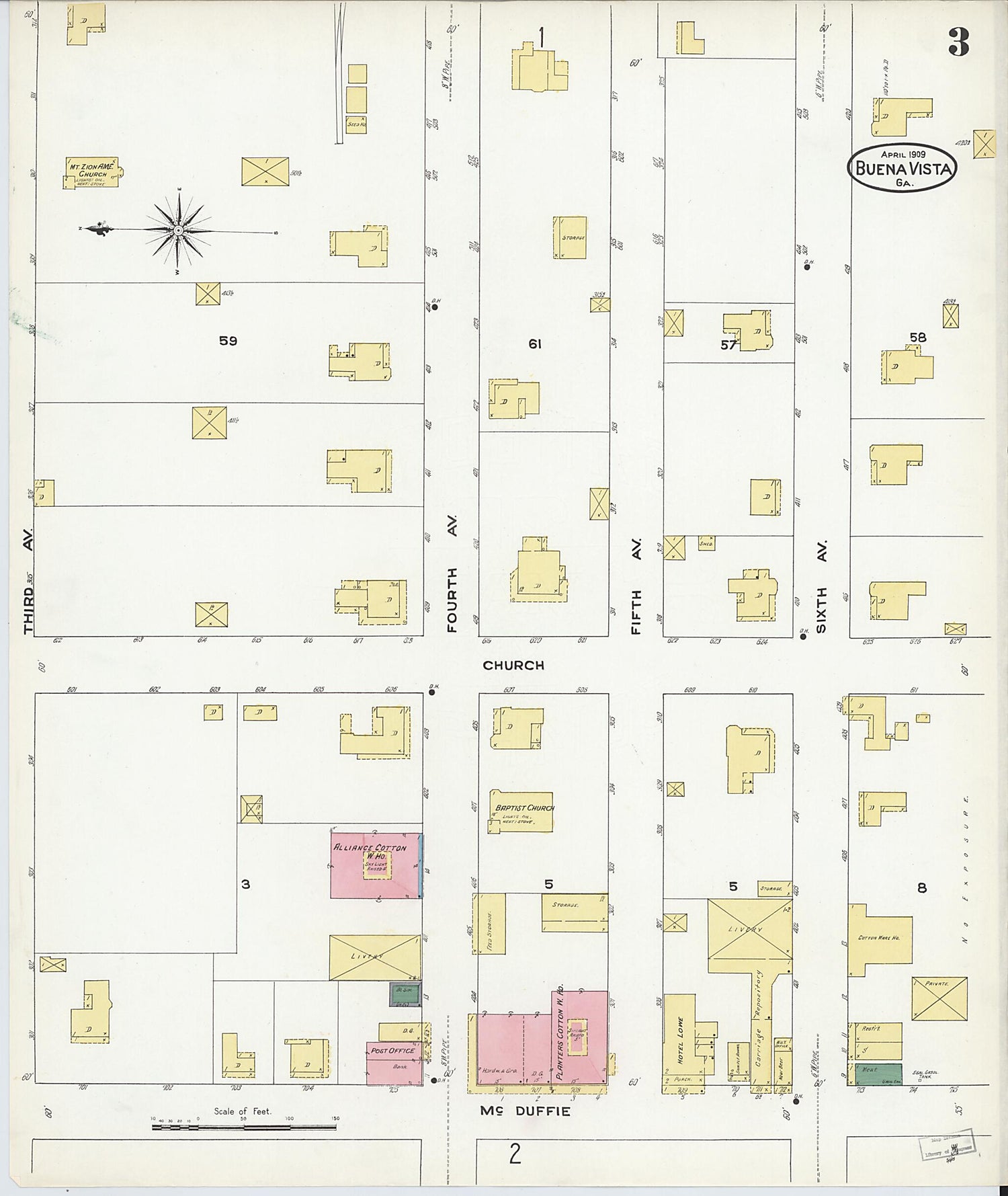 This old map of Buena Vista, Marion County, Georgia was created by Sanborn Map Company in 1909