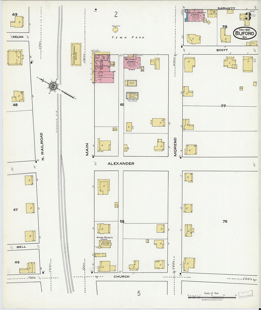 This old map of Buford, Gwinnett County, Georgia was created by Sanborn Map Company in 1921