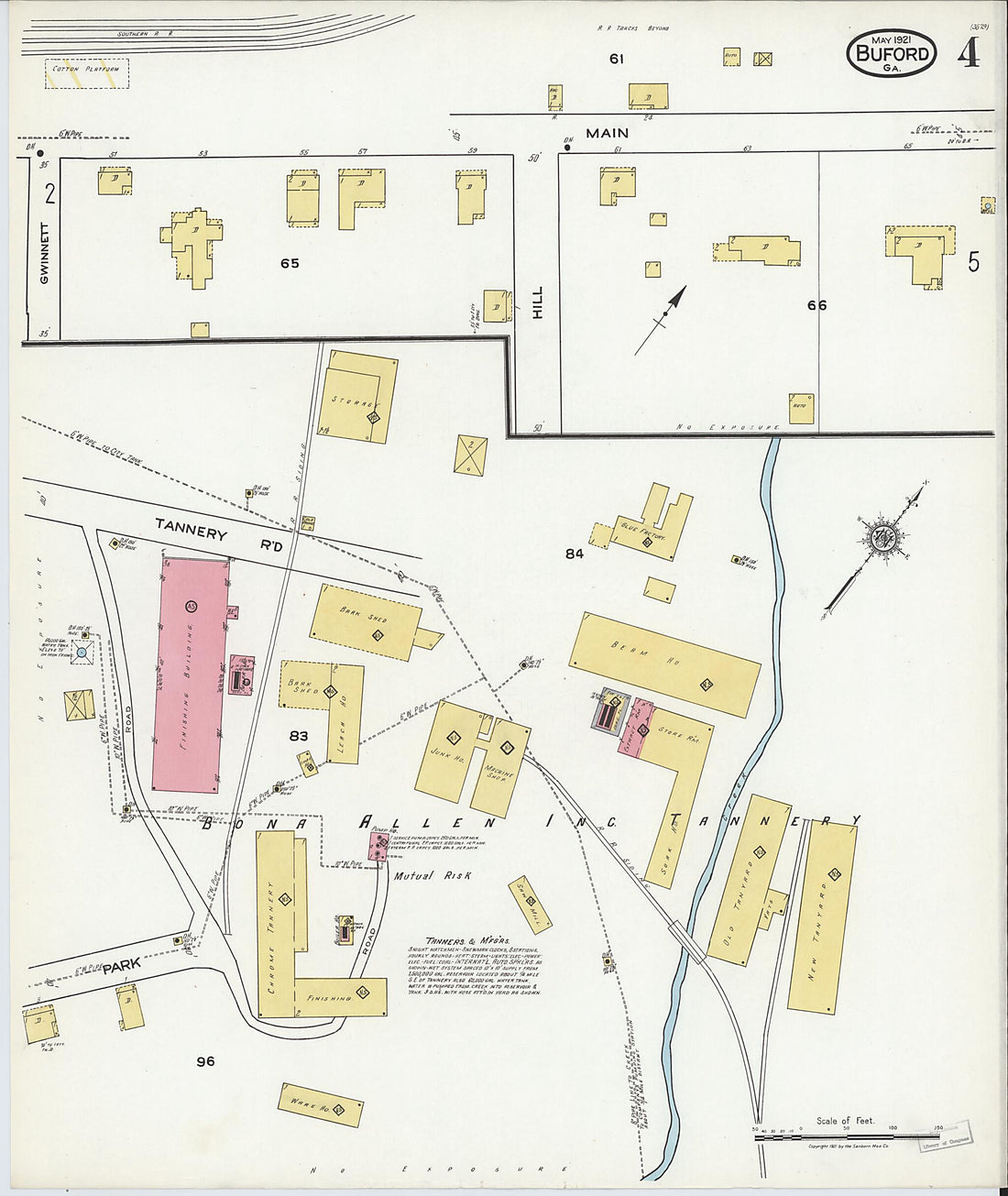 This old map of Buford, Gwinnett County, Georgia was created by Sanborn Map Company in 1921