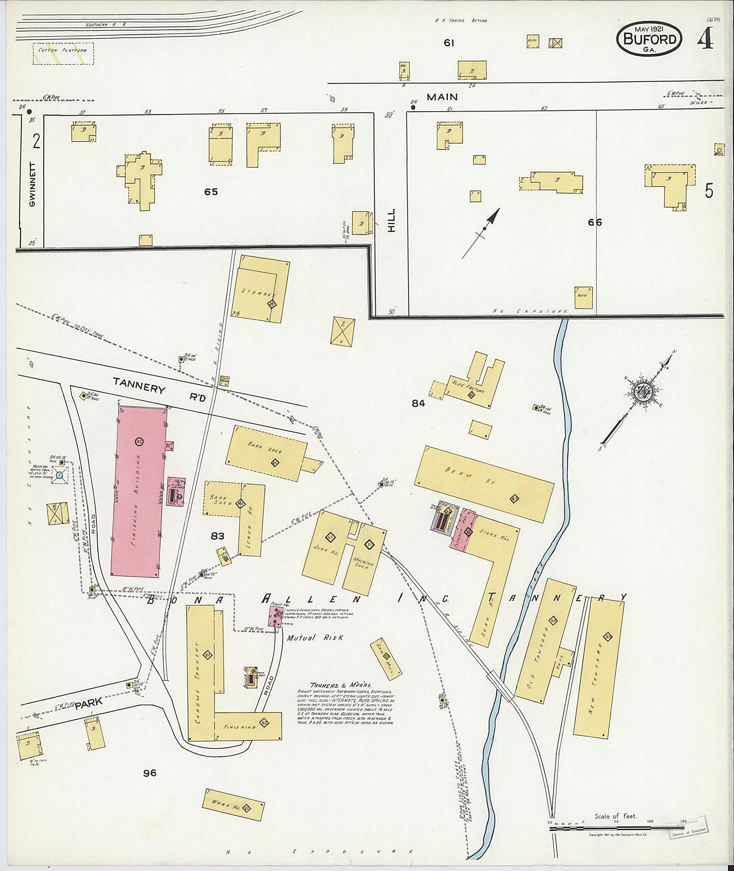 This old map of Buford, Gwinnett County, Georgia was created by Sanborn Map Company in 1921