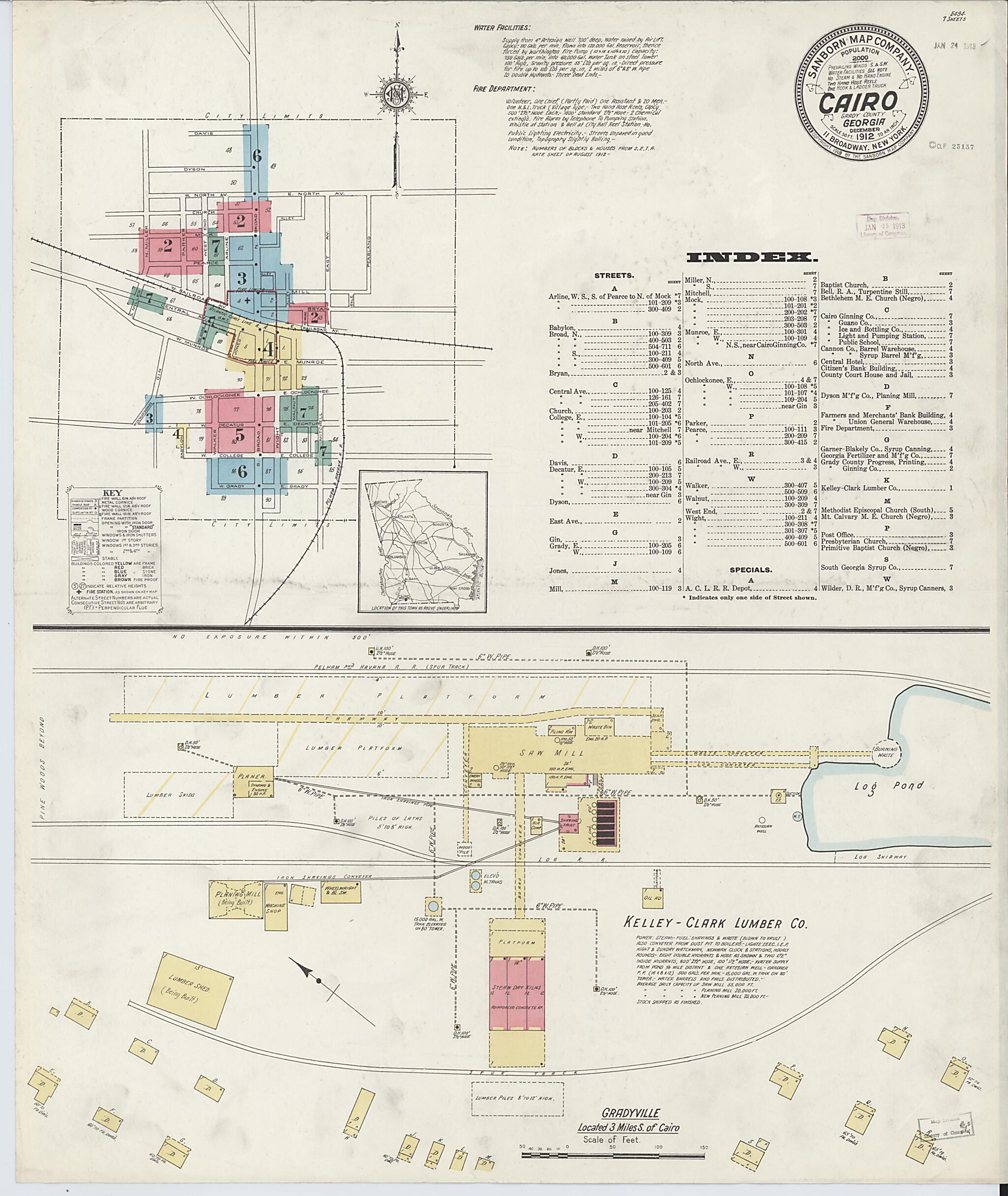 This old map of Cairo, Grady County, Georgia was created by Sanborn Map Company in 1912