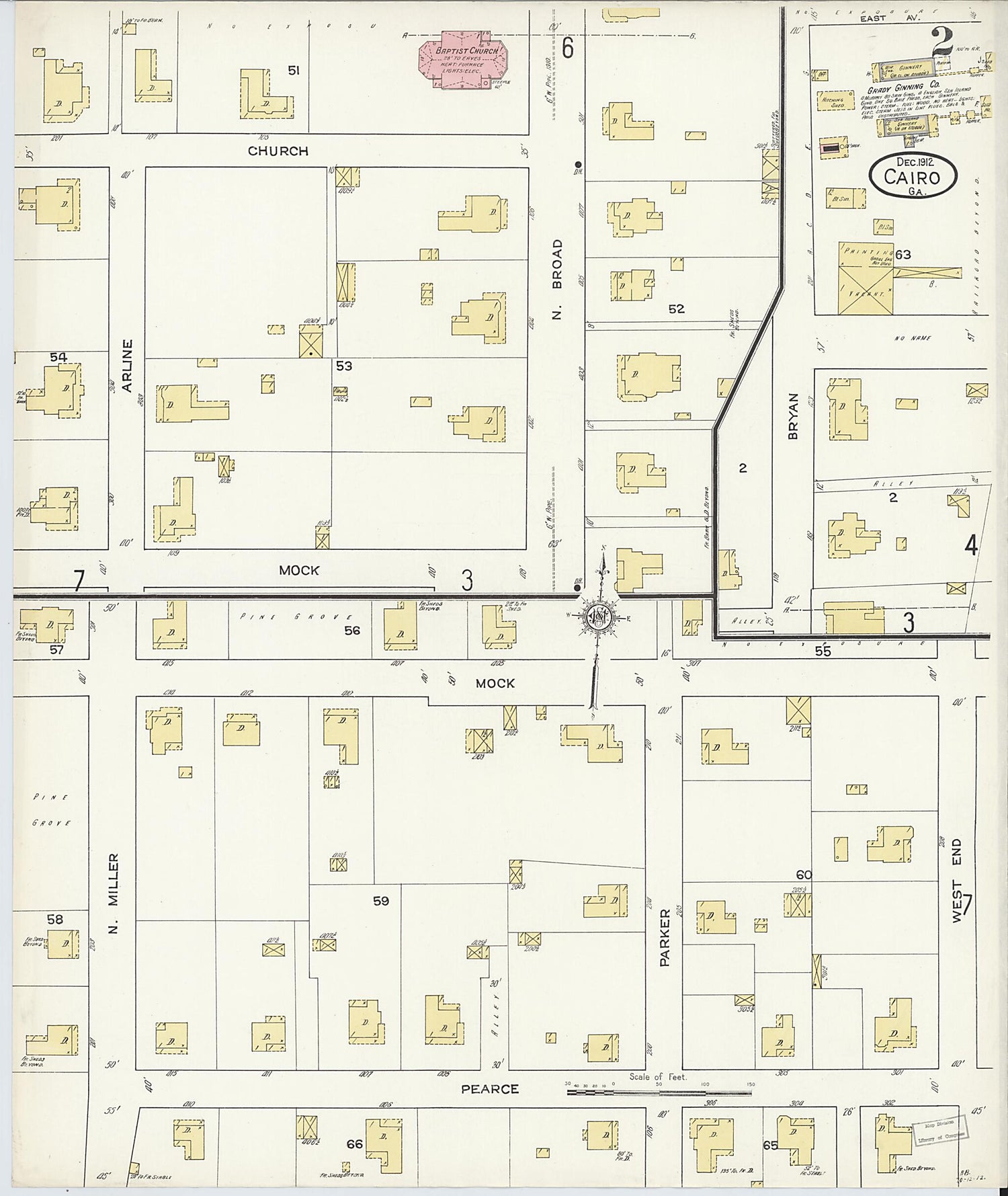 This old map of Cairo, Grady County, Georgia was created by Sanborn Map Company in 1912