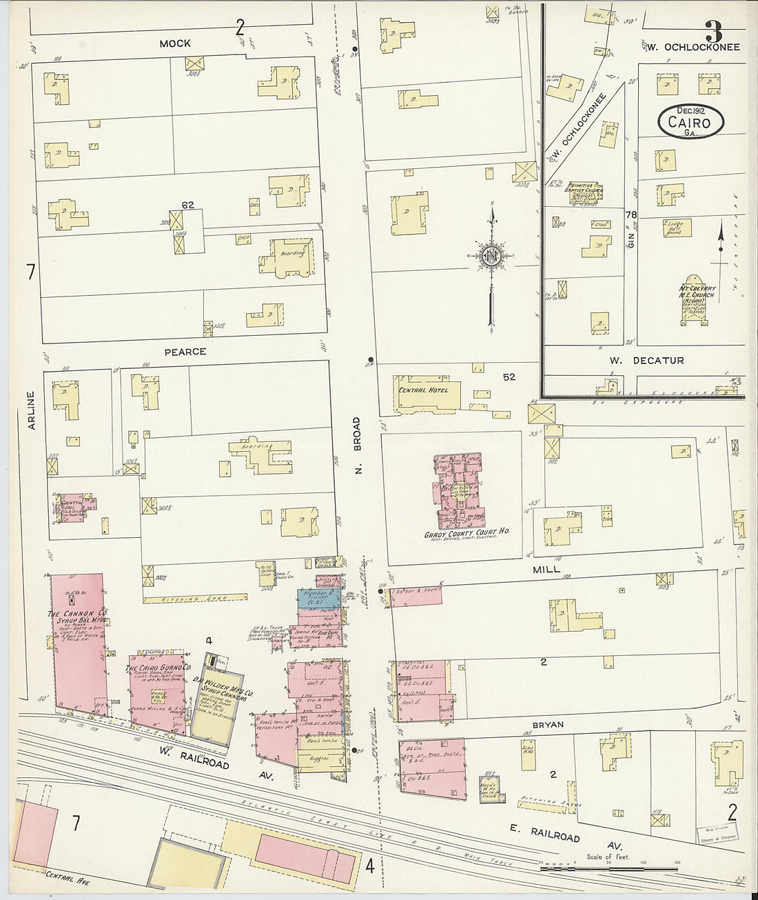 This old map of Cairo, Grady County, Georgia was created by Sanborn Map Company in 1912