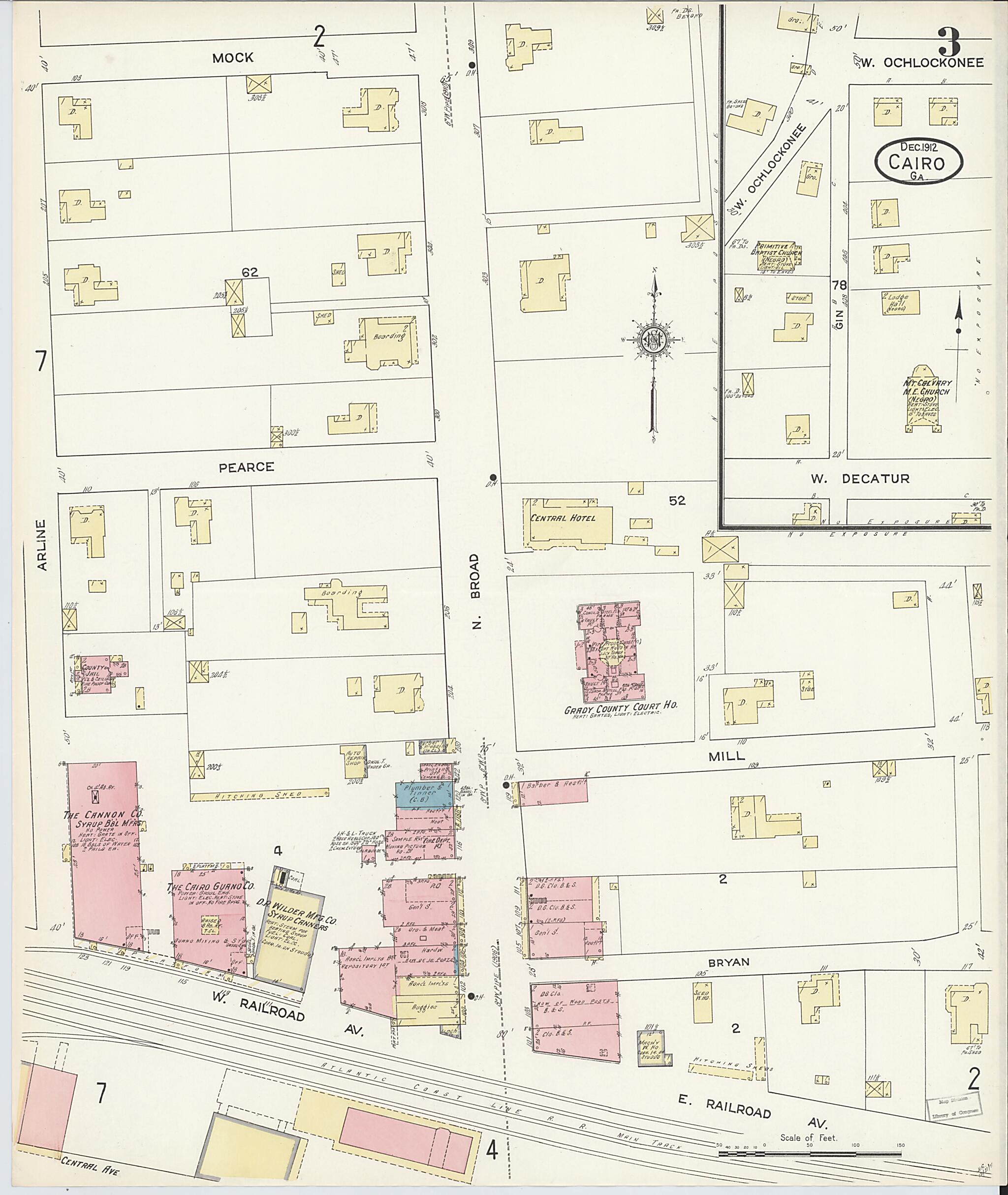 This old map of Cairo, Grady County, Georgia was created by Sanborn Map Company in 1912