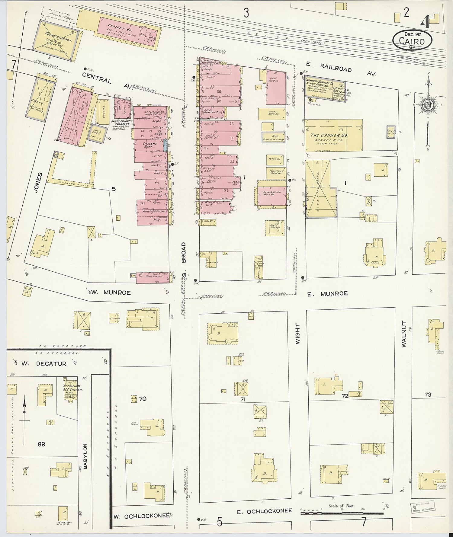 This old map of Cairo, Grady County, Georgia was created by Sanborn Map Company in 1912