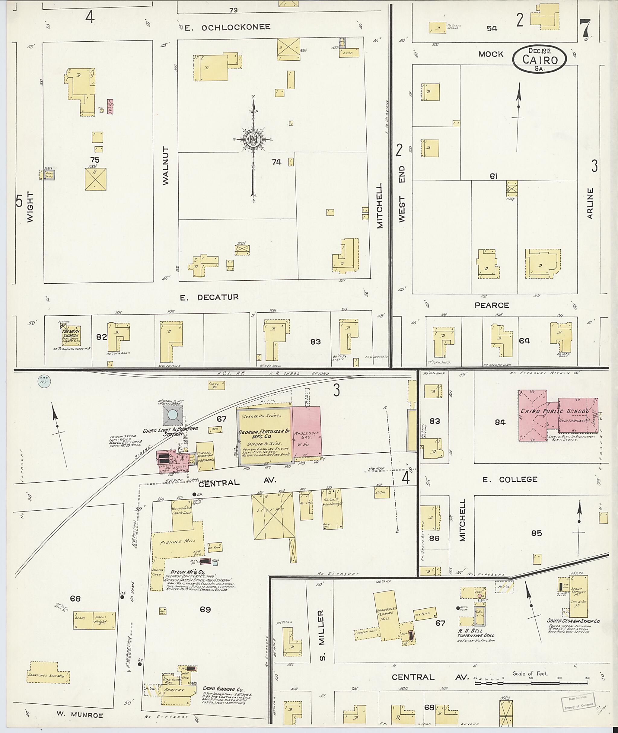 This old map of Cairo, Grady County, Georgia was created by Sanborn Map Company in 1912