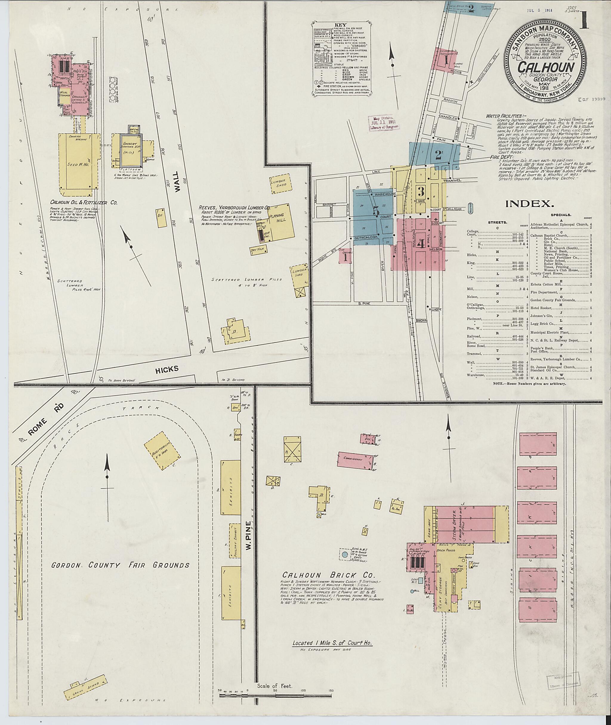 This old map of Calhoun, Gordon County, Georgia was created by Sanborn Map Company in 1911