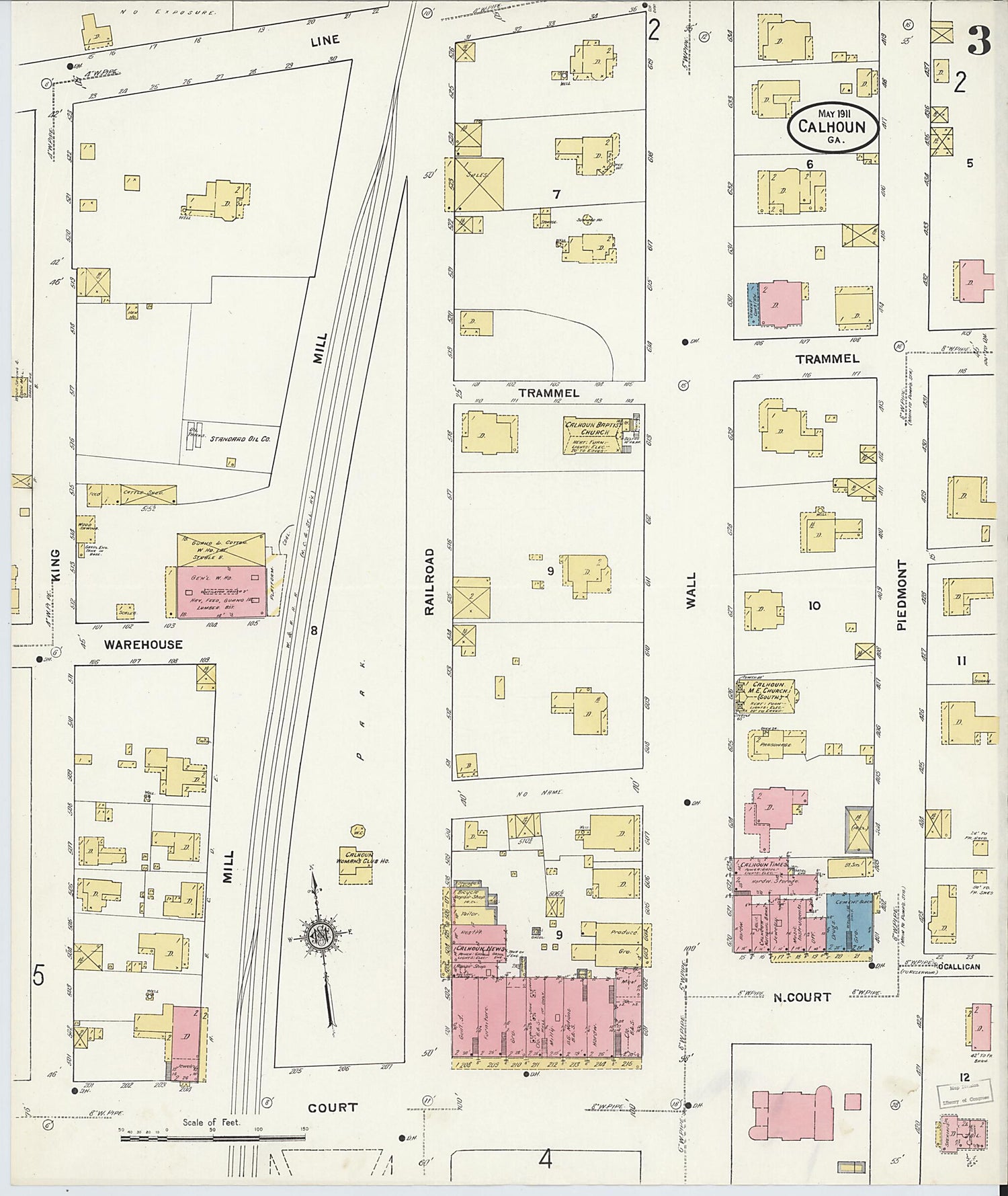 This old map of Calhoun, Gordon County, Georgia was created by Sanborn Map Company in 1911