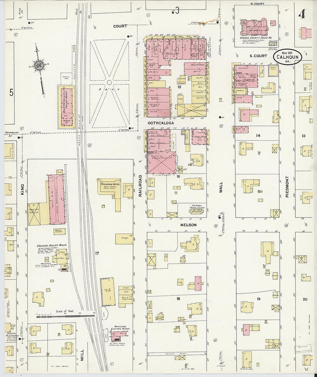 This old map of Calhoun, Gordon County, Georgia was created by Sanborn Map Company in 1911