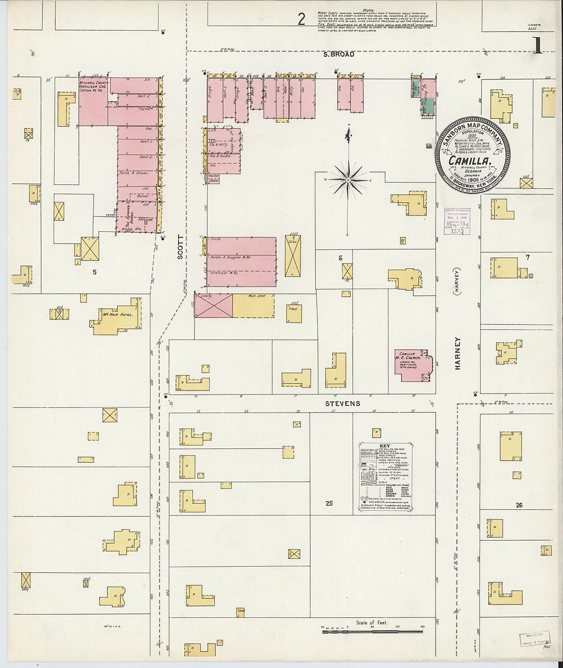 This old map of Camilla, Mitchell County, Georgia was created by Sanborn Map Company in 1906