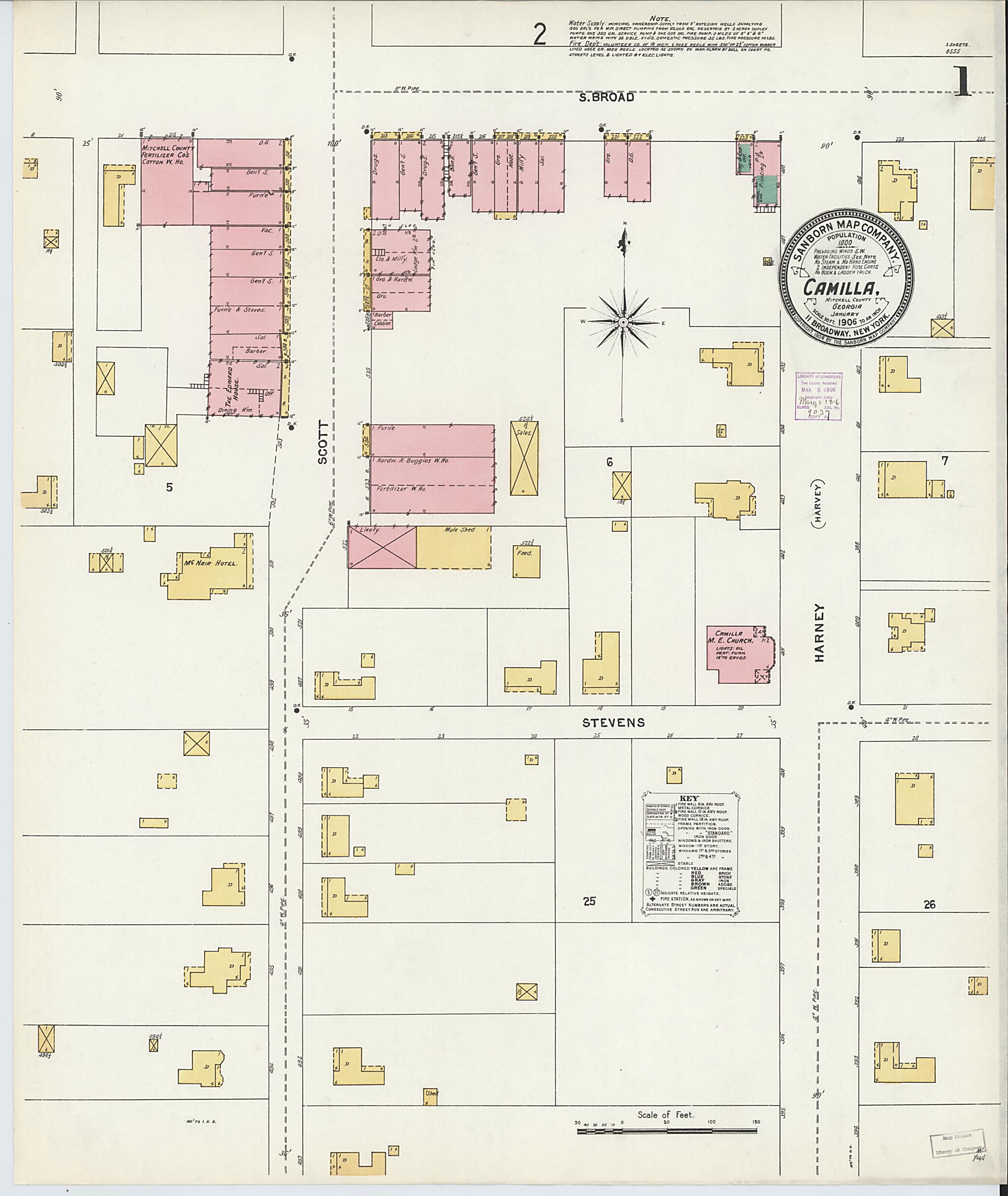 This old map of Camilla, Mitchell County, Georgia was created by Sanborn Map Company in 1906