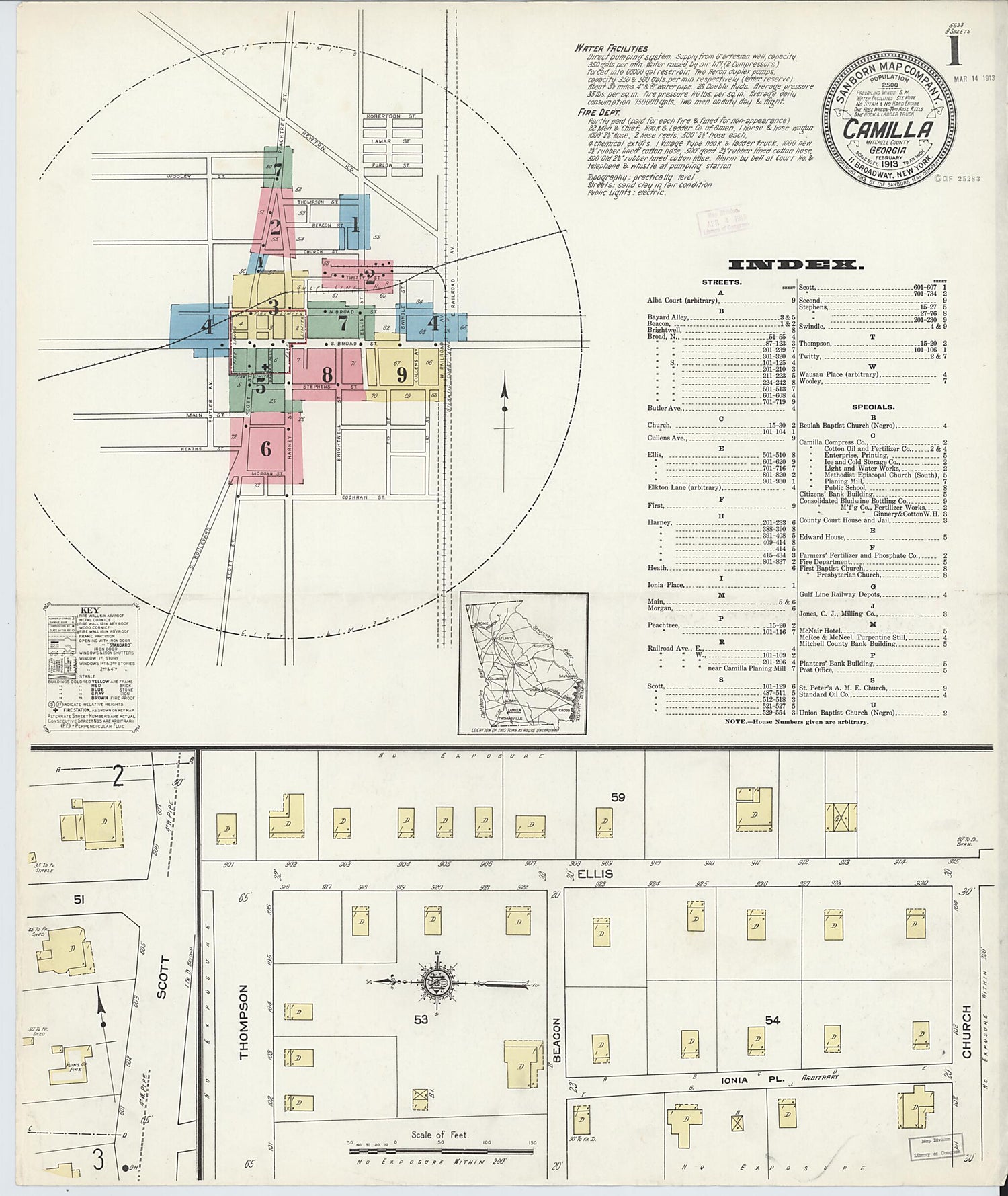 This old map of Camilla, Mitchell County, Georgia was created by Sanborn Map Company in 1913