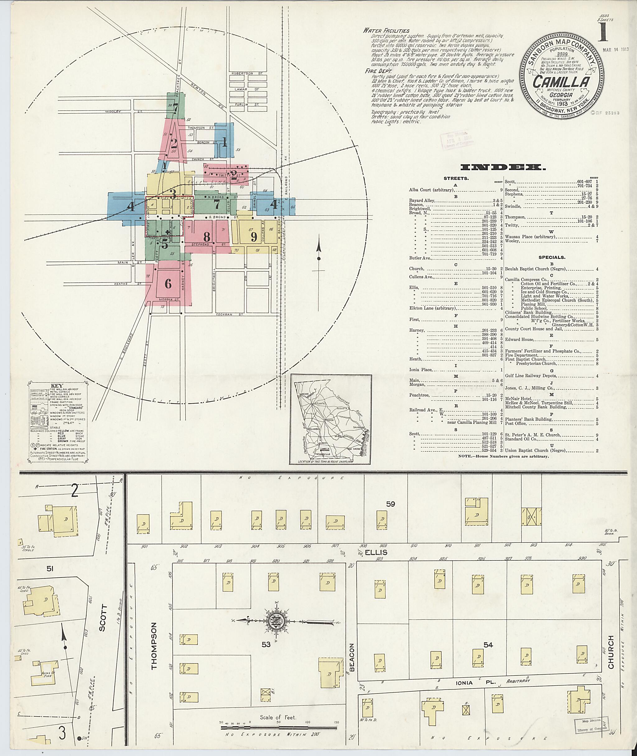 This old map of Camilla, Mitchell County, Georgia was created by Sanborn Map Company in 1913