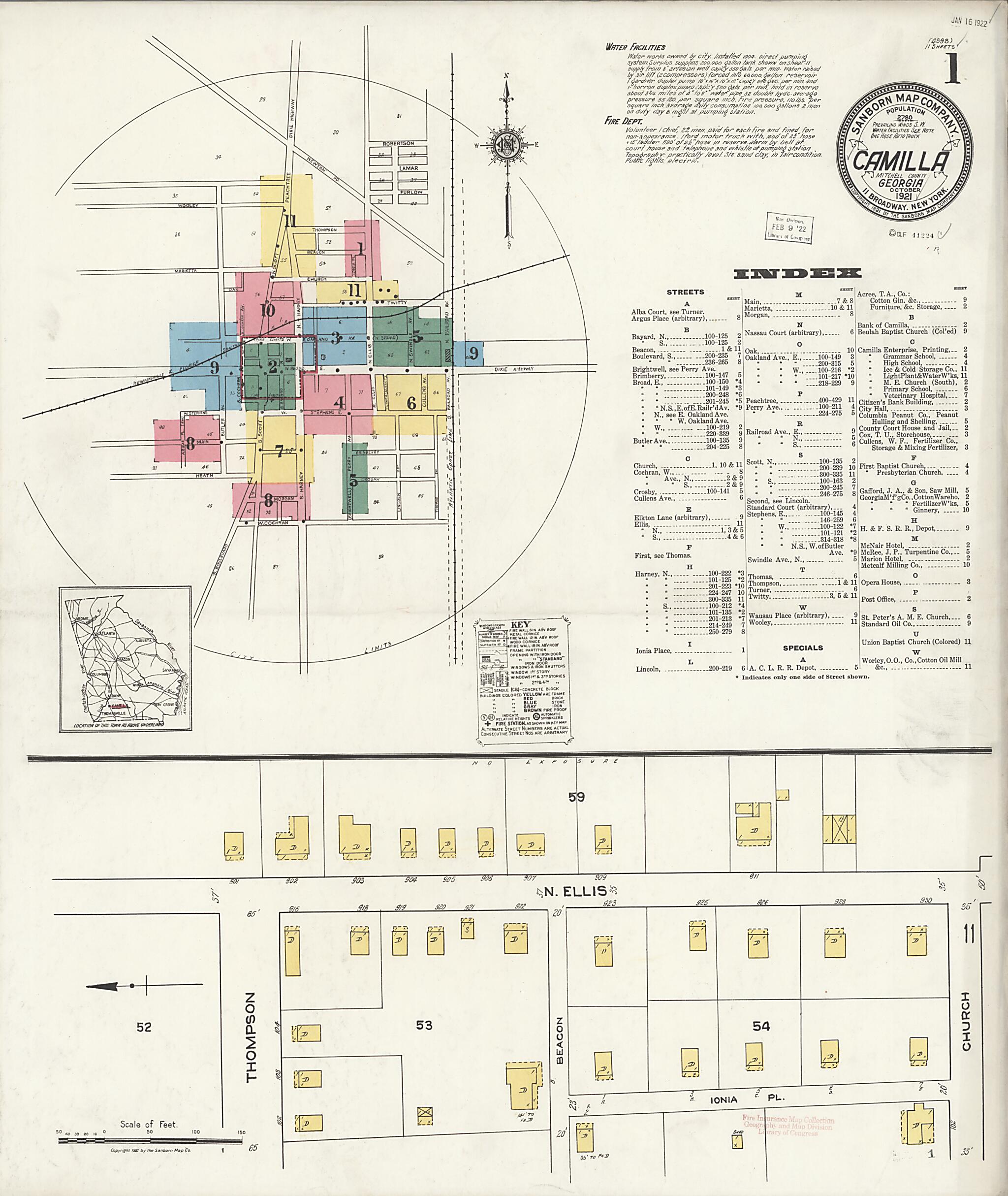 This old map of Camilla, Mitchell County, Georgia was created by Sanborn Map Company in 1921