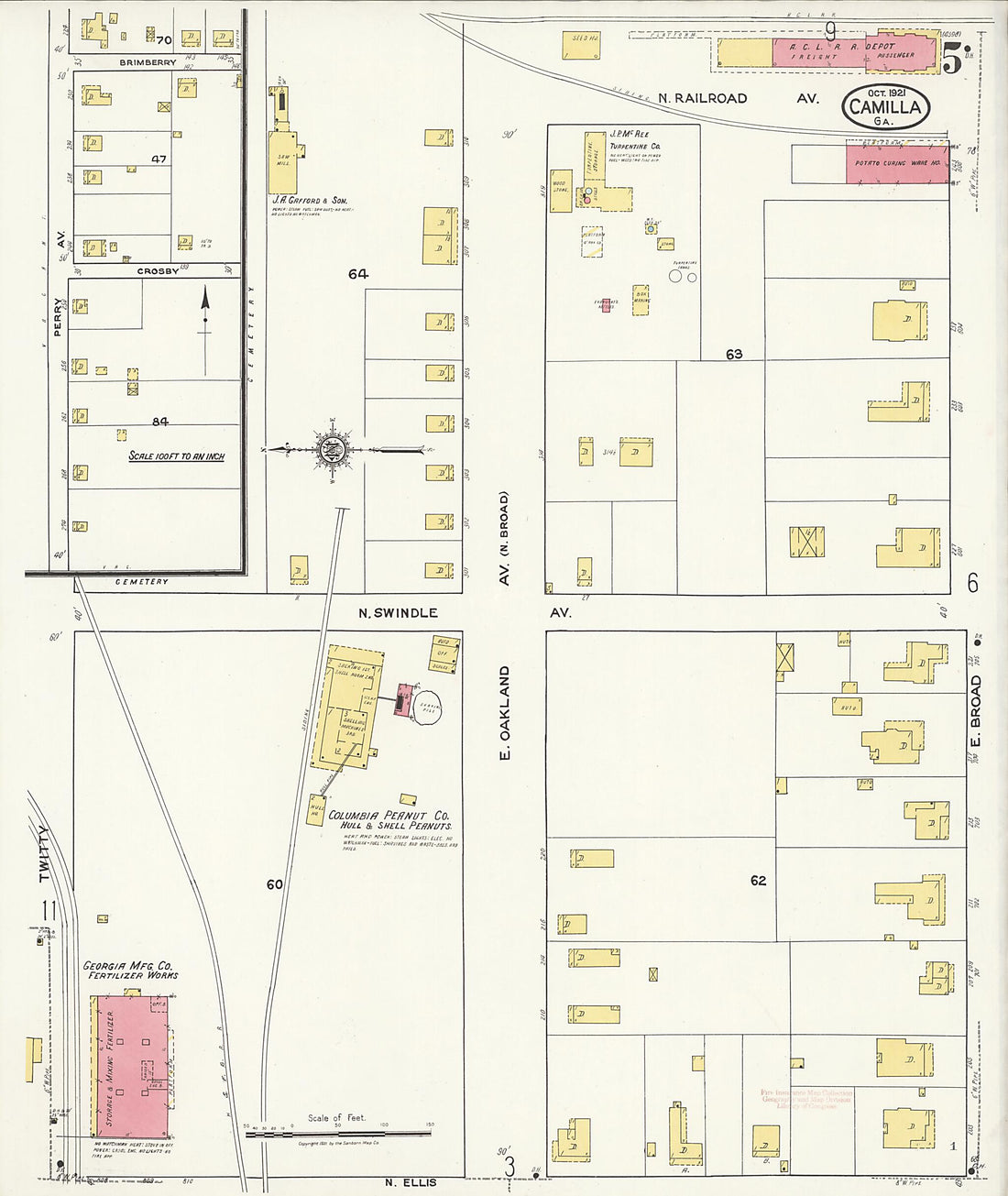 This old map of Camilla, Mitchell County, Georgia was created by Sanborn Map Company in 1921