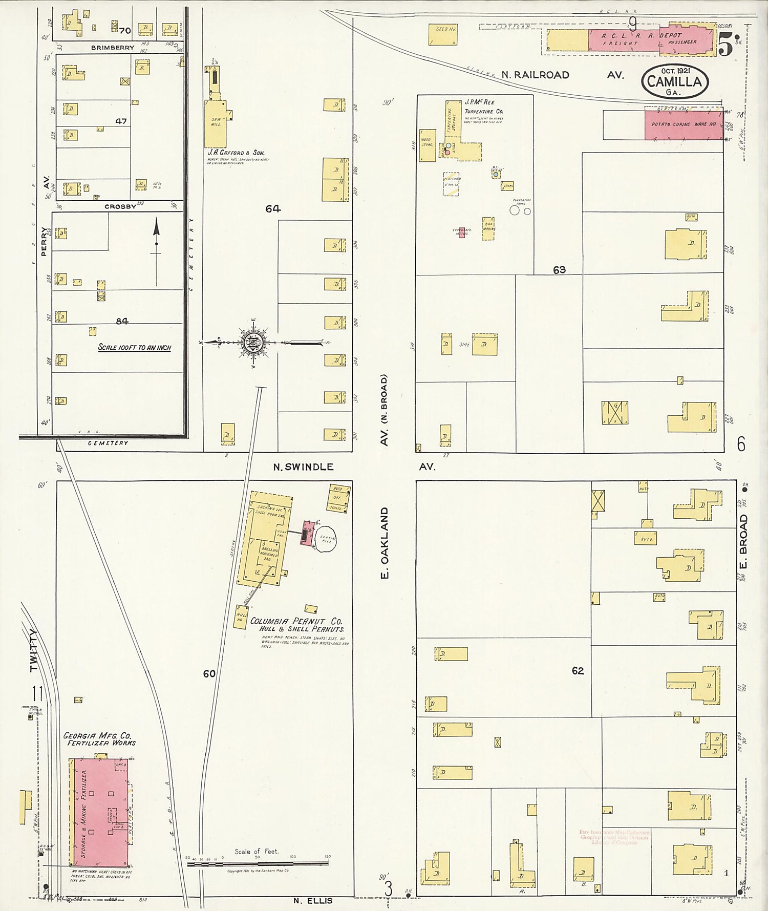 This old map of Camilla, Mitchell County, Georgia was created by Sanborn Map Company in 1921