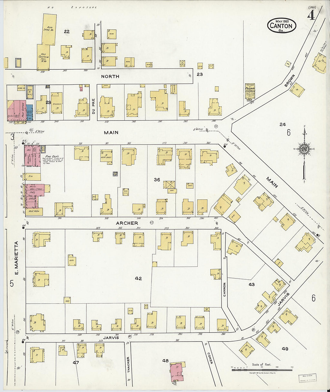 This old map of Canton, Cherokee County, Georgia was created by Sanborn Map Company in 1921