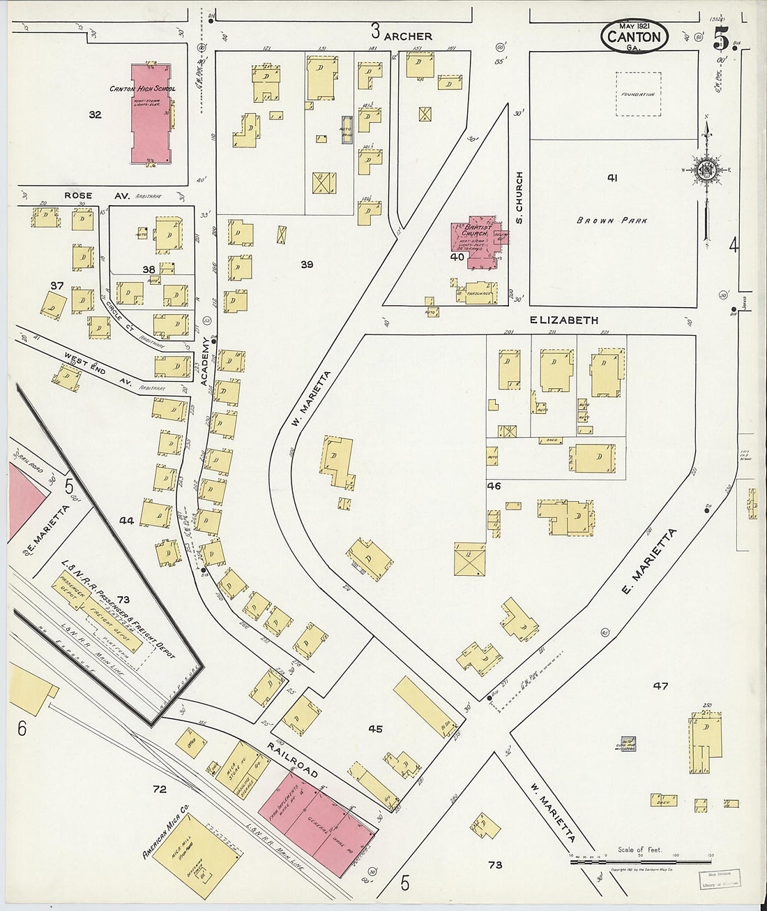 This old map of Canton, Cherokee County, Georgia was created by Sanborn Map Company in 1921