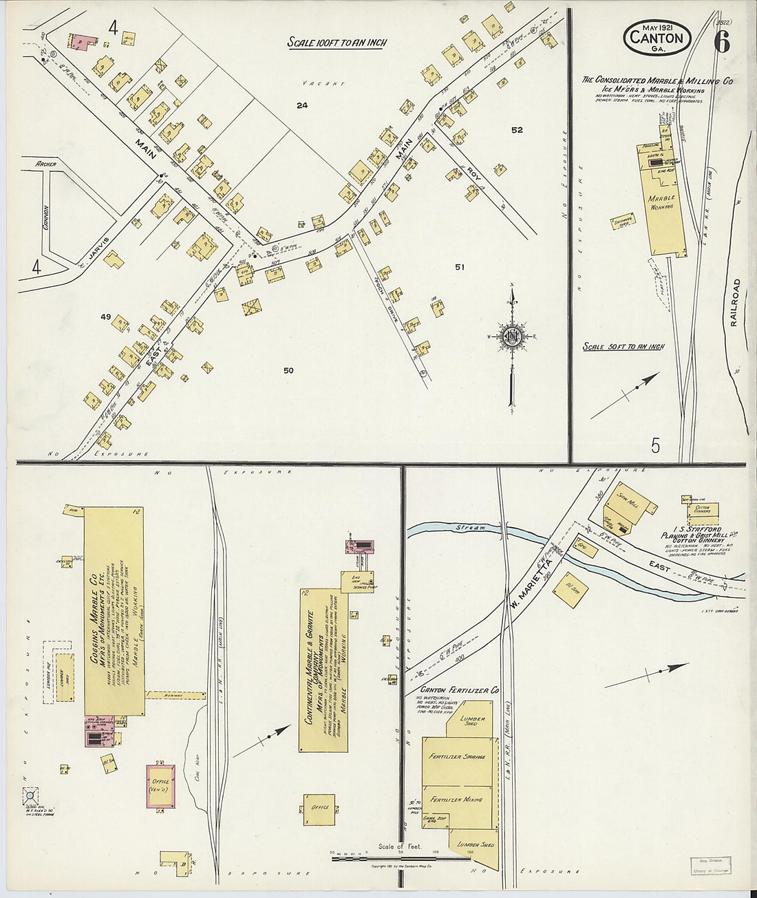 This old map of Canton, Cherokee County, Georgia was created by Sanborn Map Company in 1921