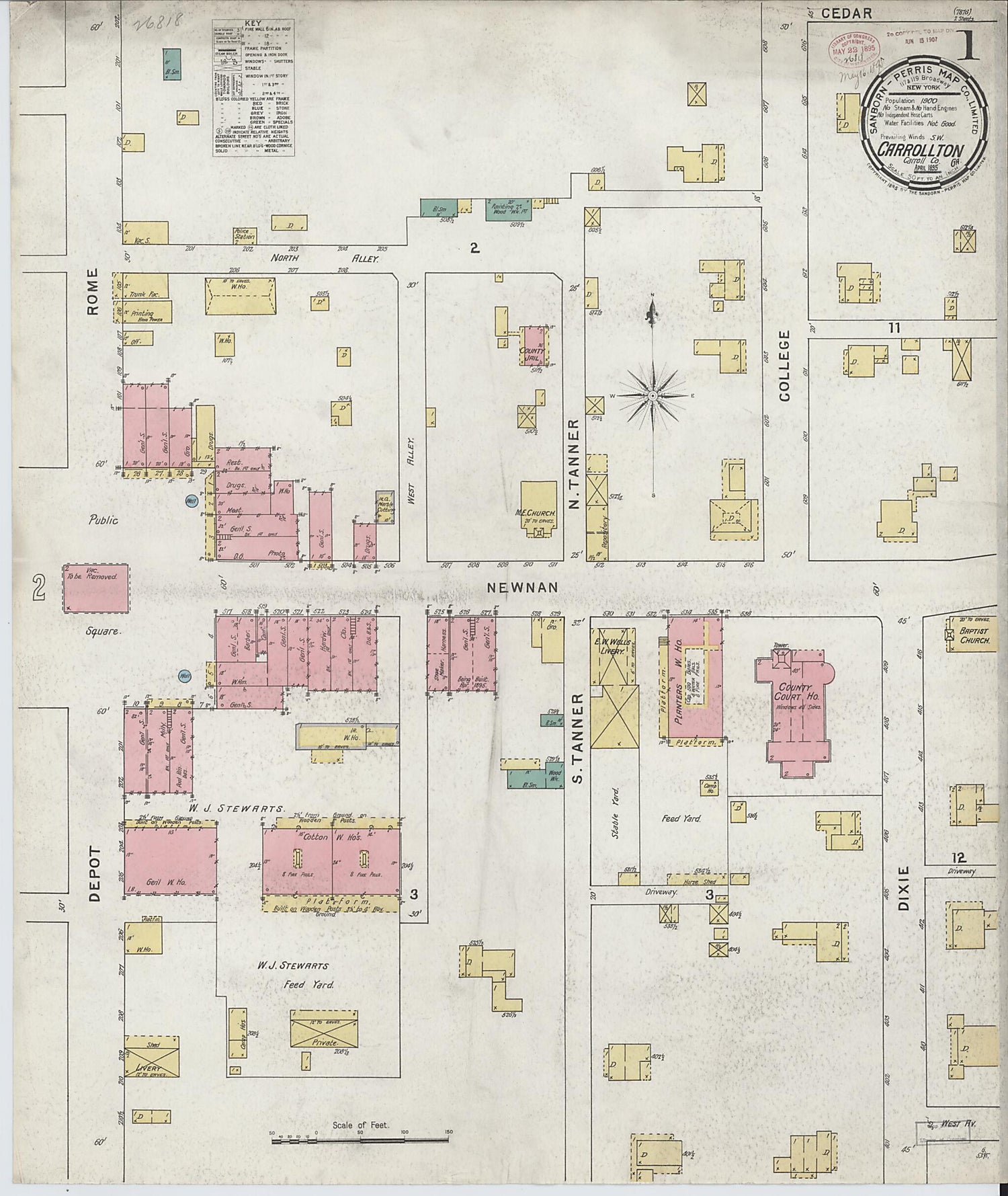 This old map of Carrollton, Carroll County, Georgia was created by Sanborn Map Company in 1895