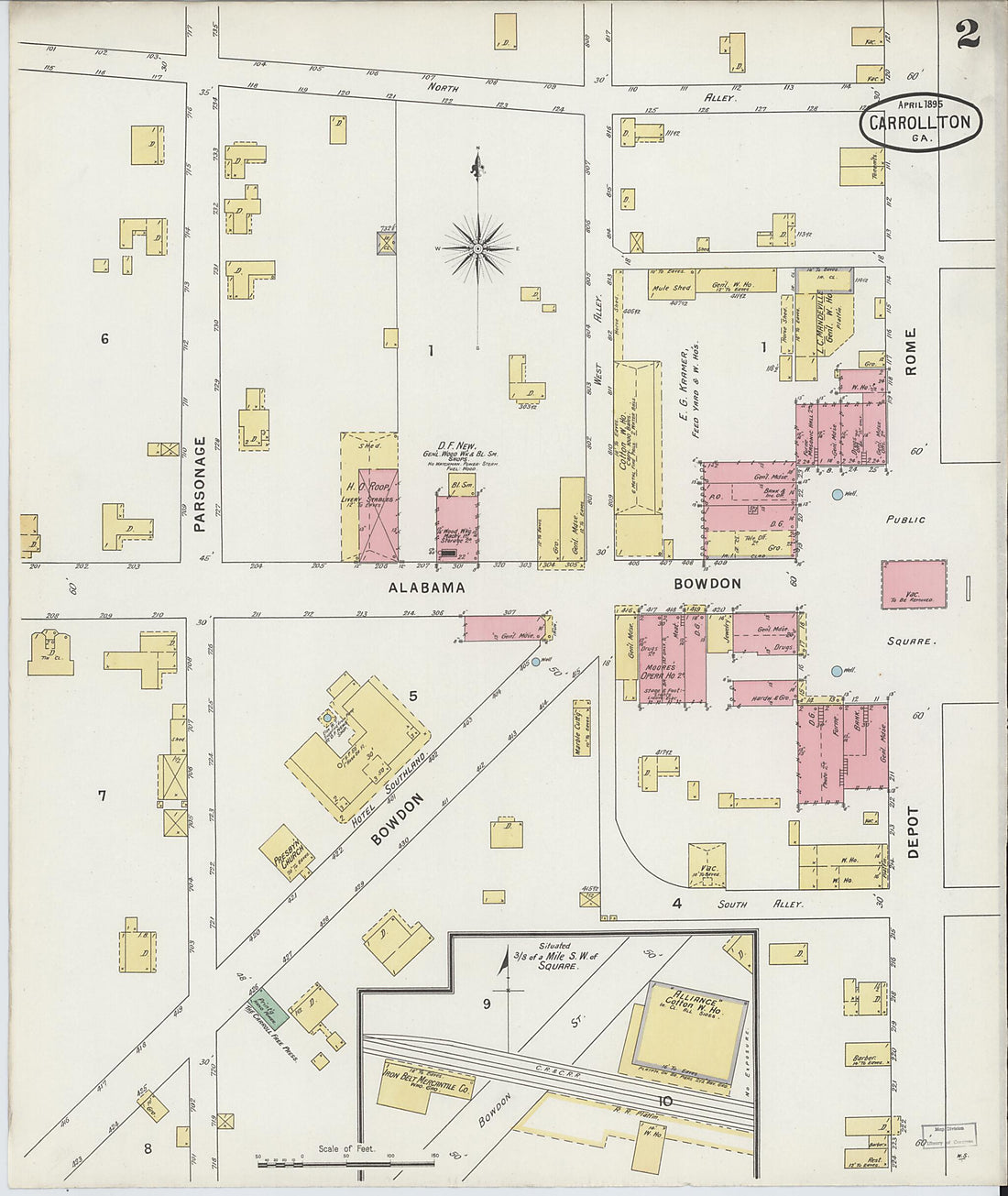 This old map of Carrollton, Carroll County, Georgia was created by Sanborn Map Company in 1895