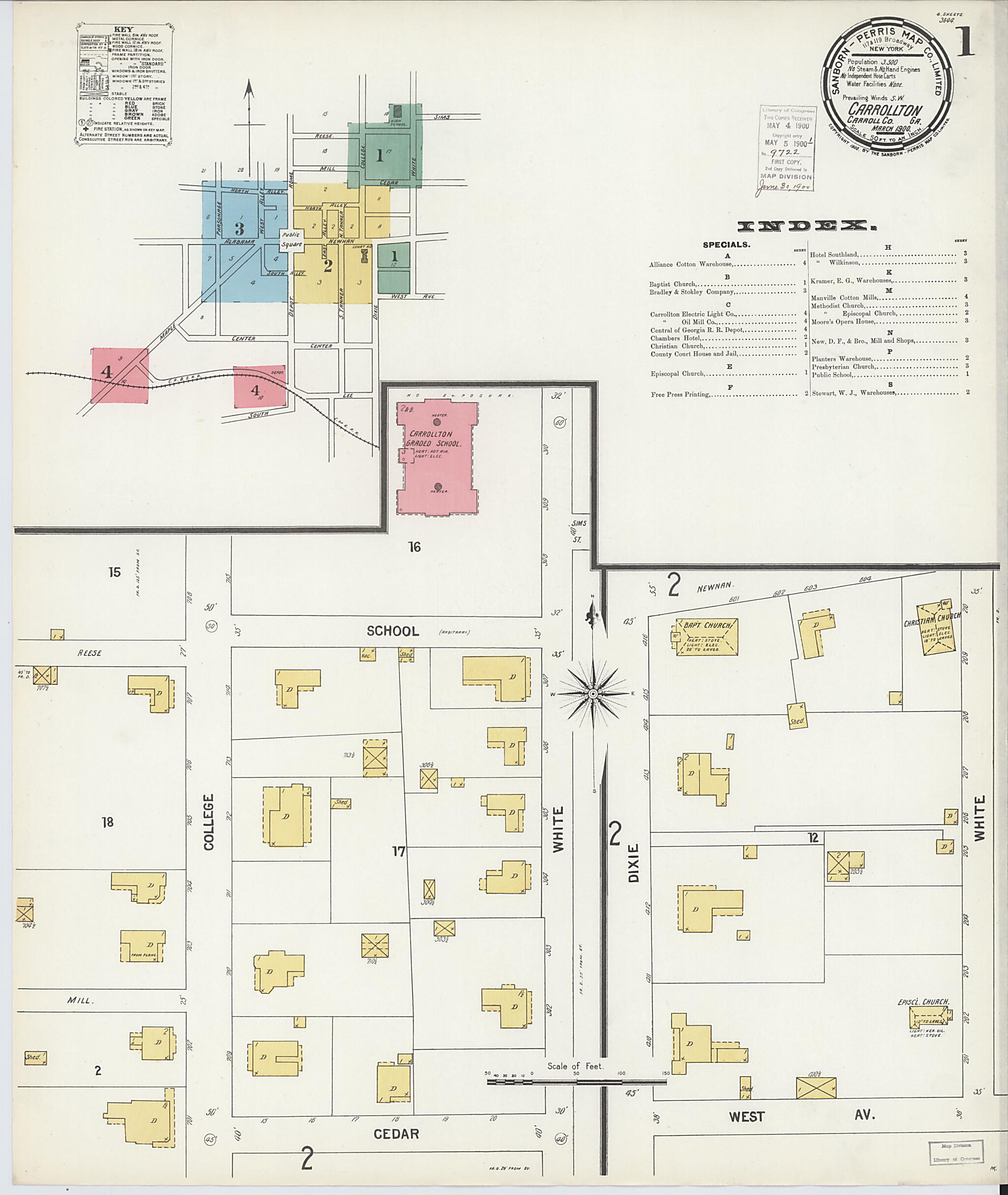 This old map of Carrollton, Carroll County, Georgia was created by Sanborn Map Company in 1900