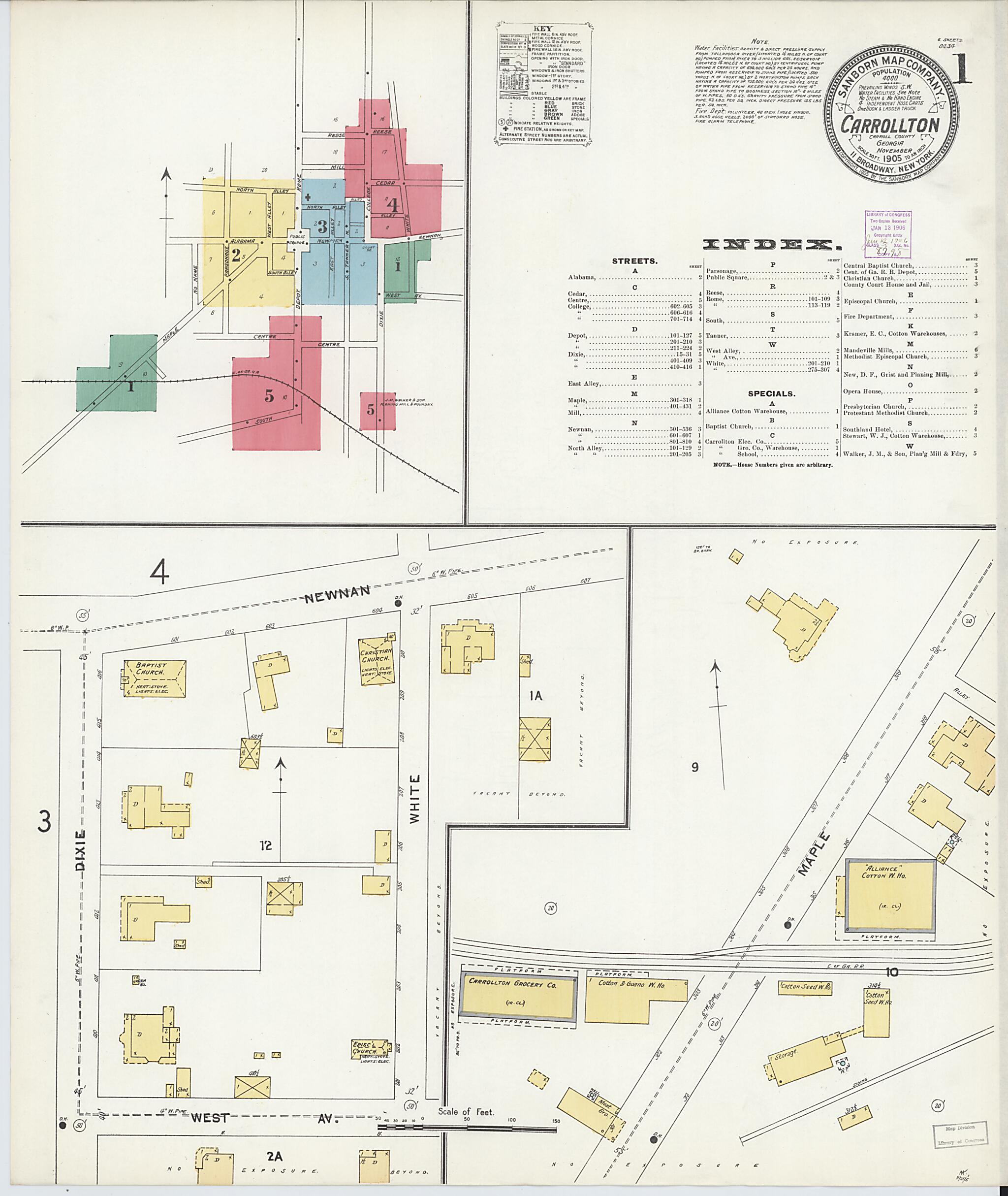 This old map of Carrollton, Carroll County, Georgia was created by Sanborn Map Company in 1905