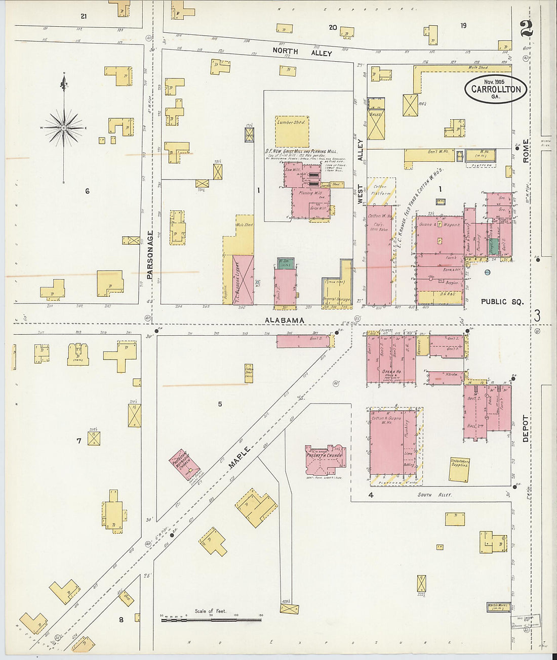 This old map of Carrollton, Carroll County, Georgia was created by Sanborn Map Company in 1905