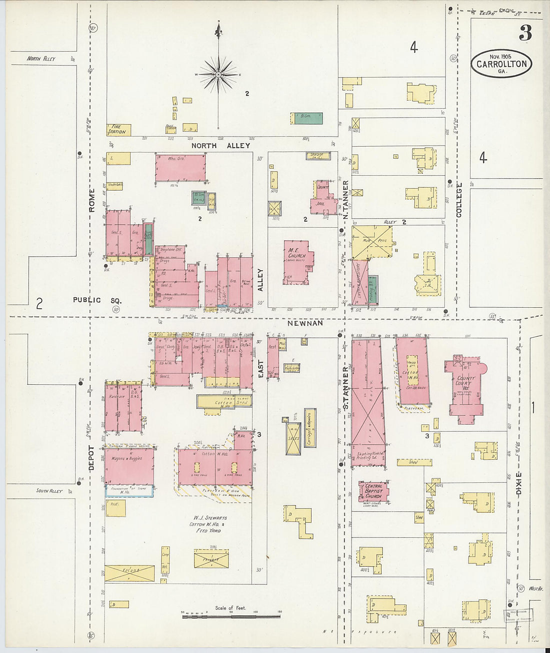 This old map of Carrollton, Carroll County, Georgia was created by Sanborn Map Company in 1905