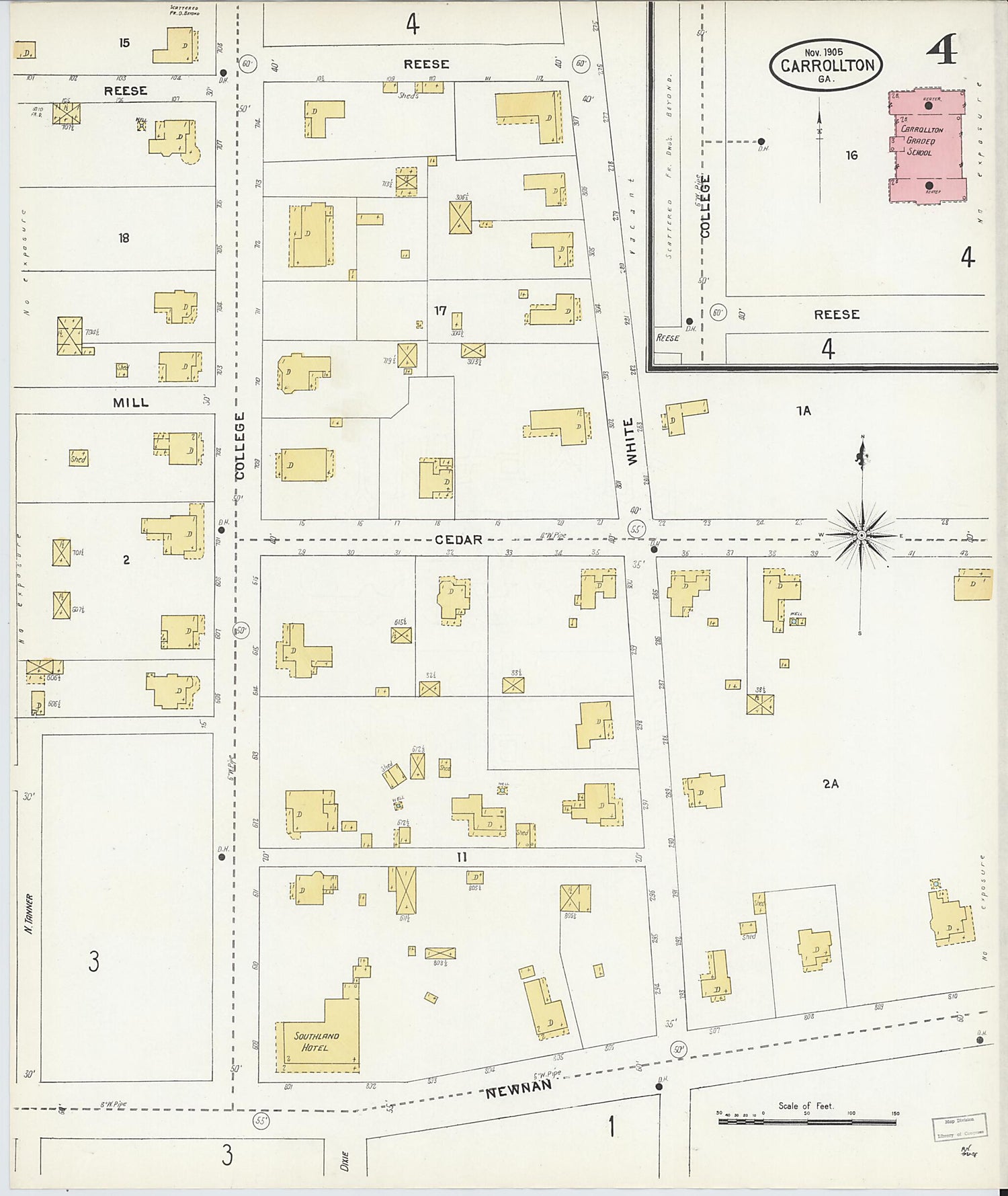 This old map of Carrollton, Carroll County, Georgia was created by Sanborn Map Company in 1905