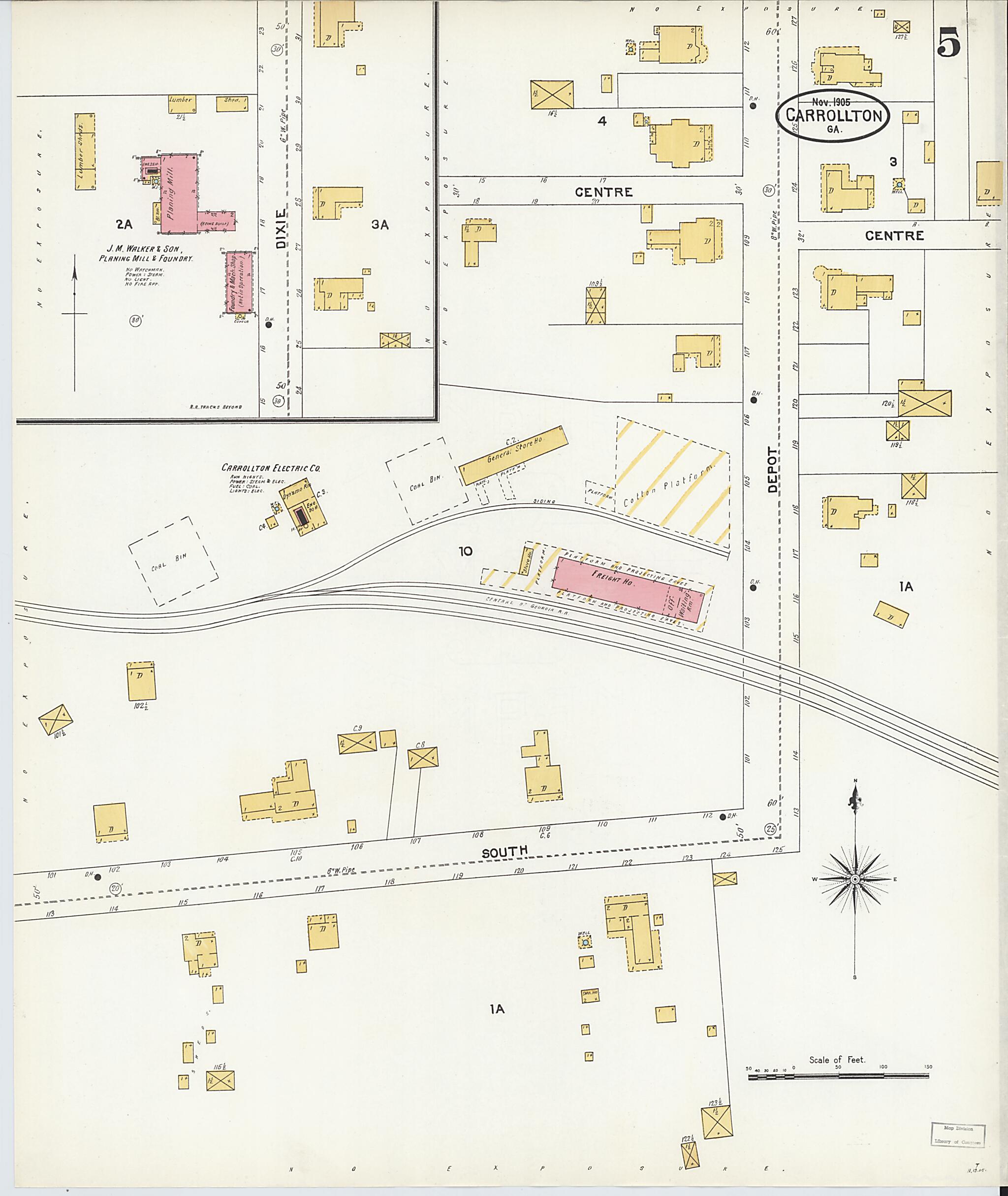 This old map of Carrollton, Carroll County, Georgia was created by Sanborn Map Company in 1905